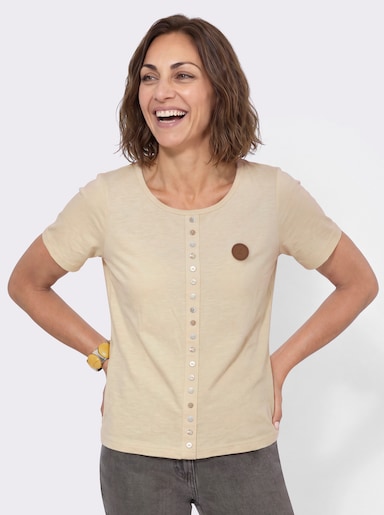 Kurzarmshirt mit Knöpfen in Perlmutt-Optik - sand