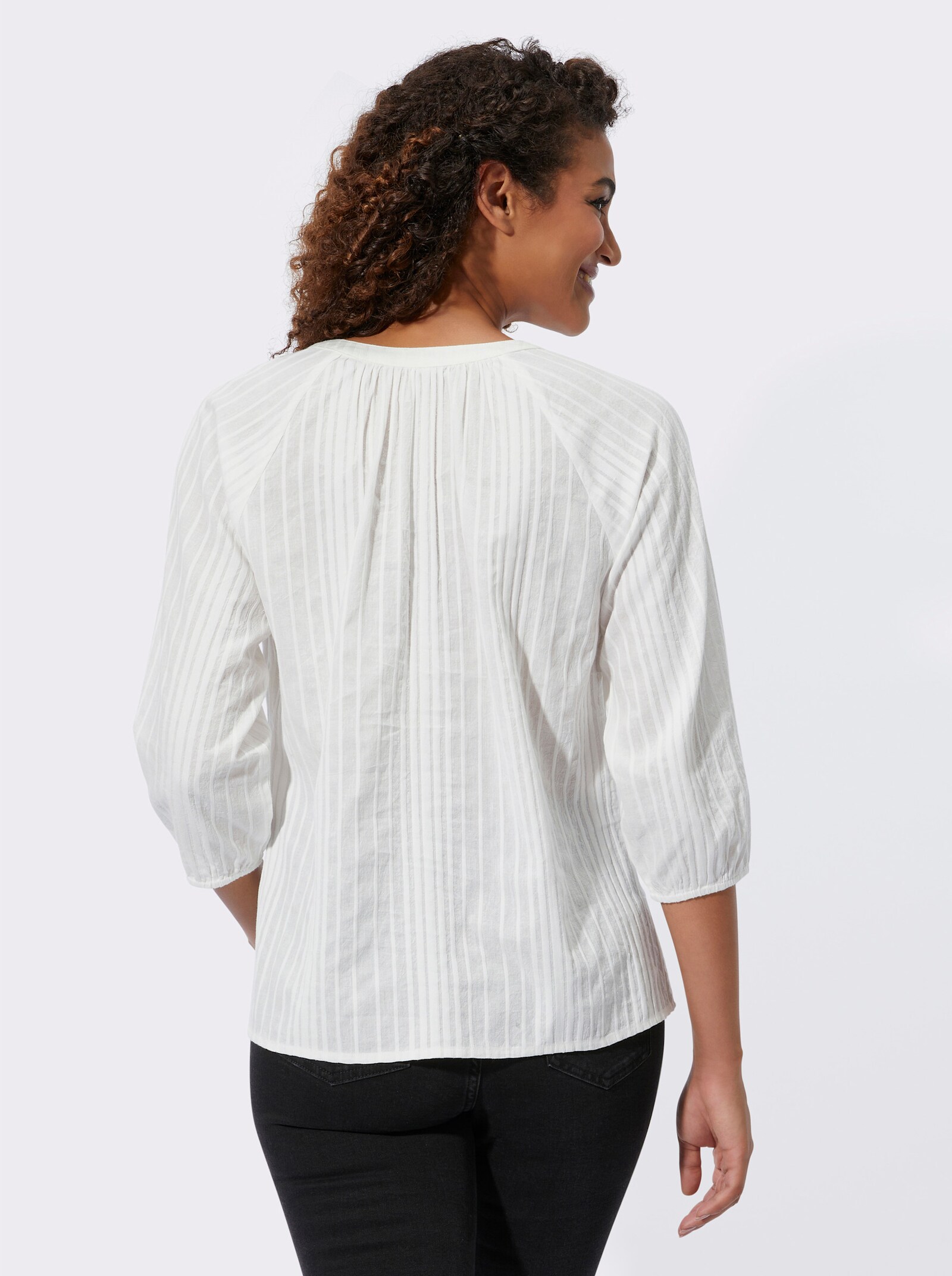  Baumwollbluse mit Kontraststickerei - ecru-sand
