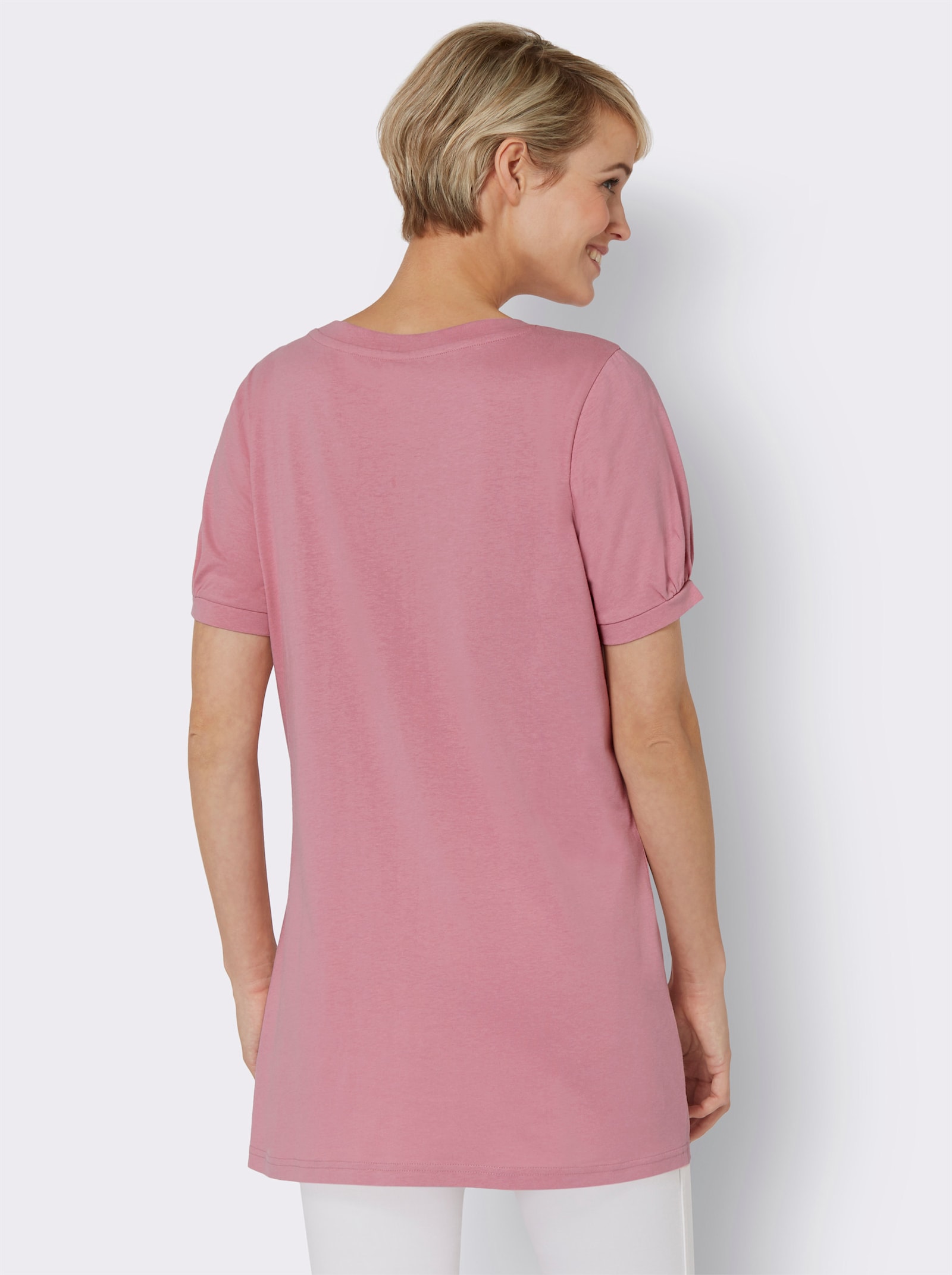 Longshirt mit gerafftem Ausschnitt - altrosa