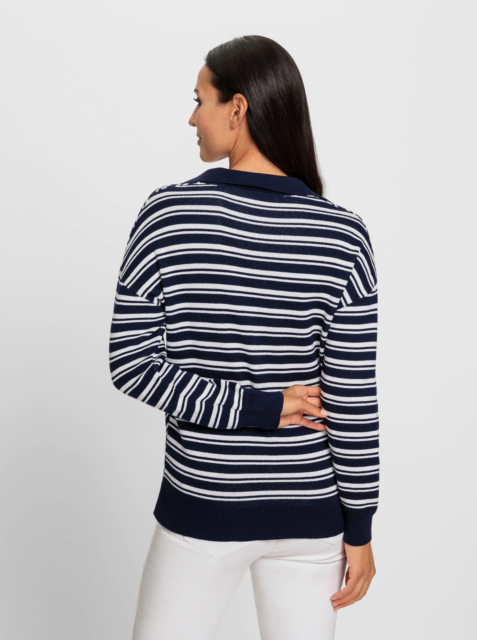 heine Polopullover mit Diagonal-Muster - marine-ecru-gemustert