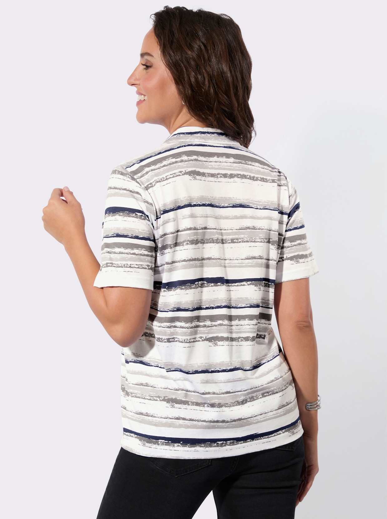 Poloshirt - anthrazit-weiß-geringelt