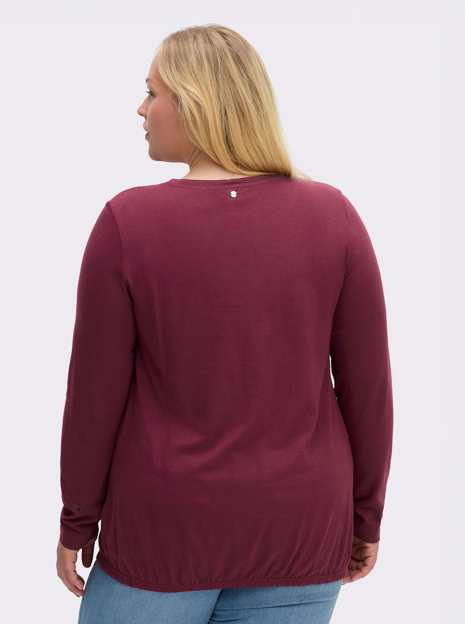 sheego Shirt mit Gummizug am Saum - bordeaux-burgund