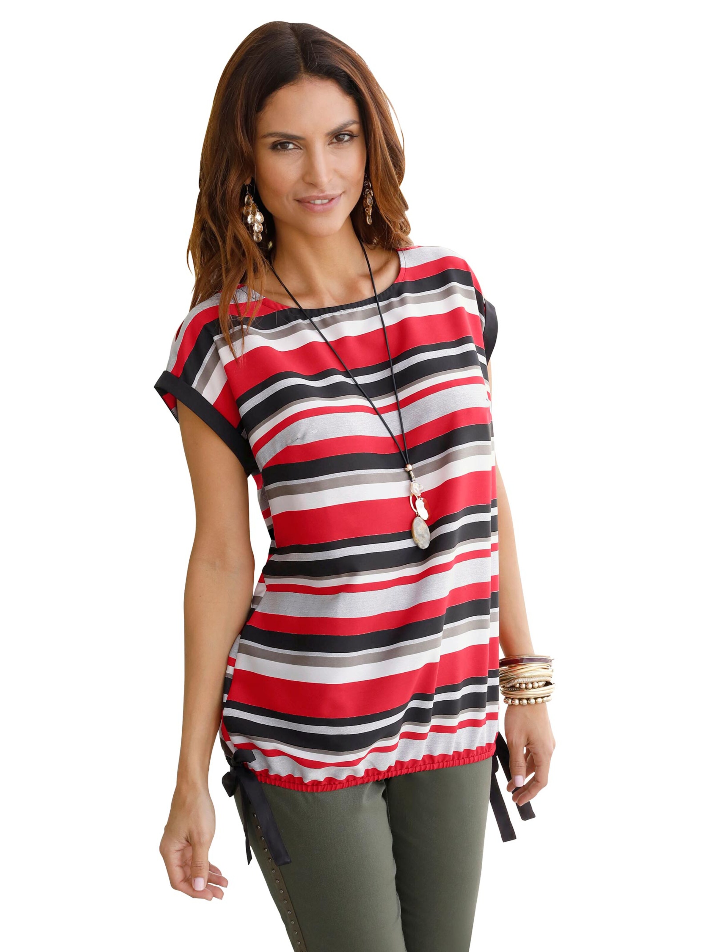 Gestreifte Bluse - khaki-rot-gestreift