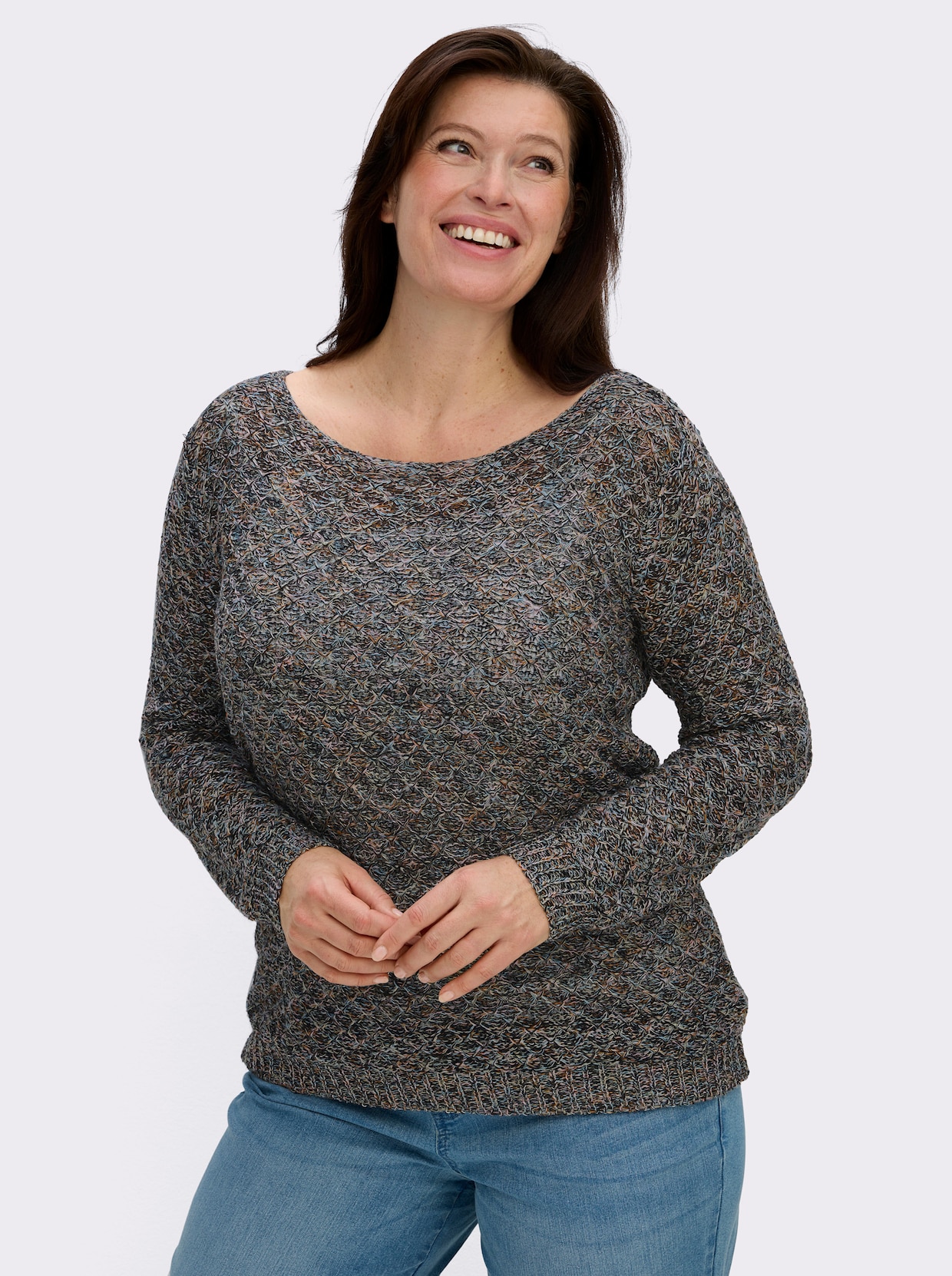 Rundhalspullover mit Multicolor-Garn - schwarz-gemustert