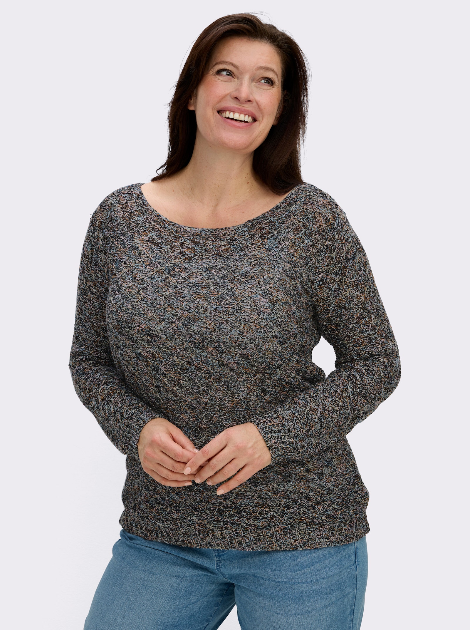 Rundhalspullover mit Multicolor-Garn - schwarz-gemustert