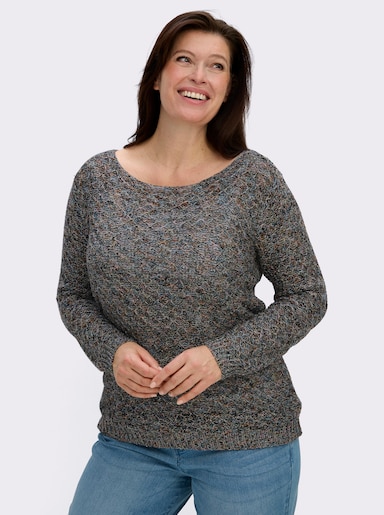 Rundhalspullover mit Multicolor-Garn - schwarz-gemustert