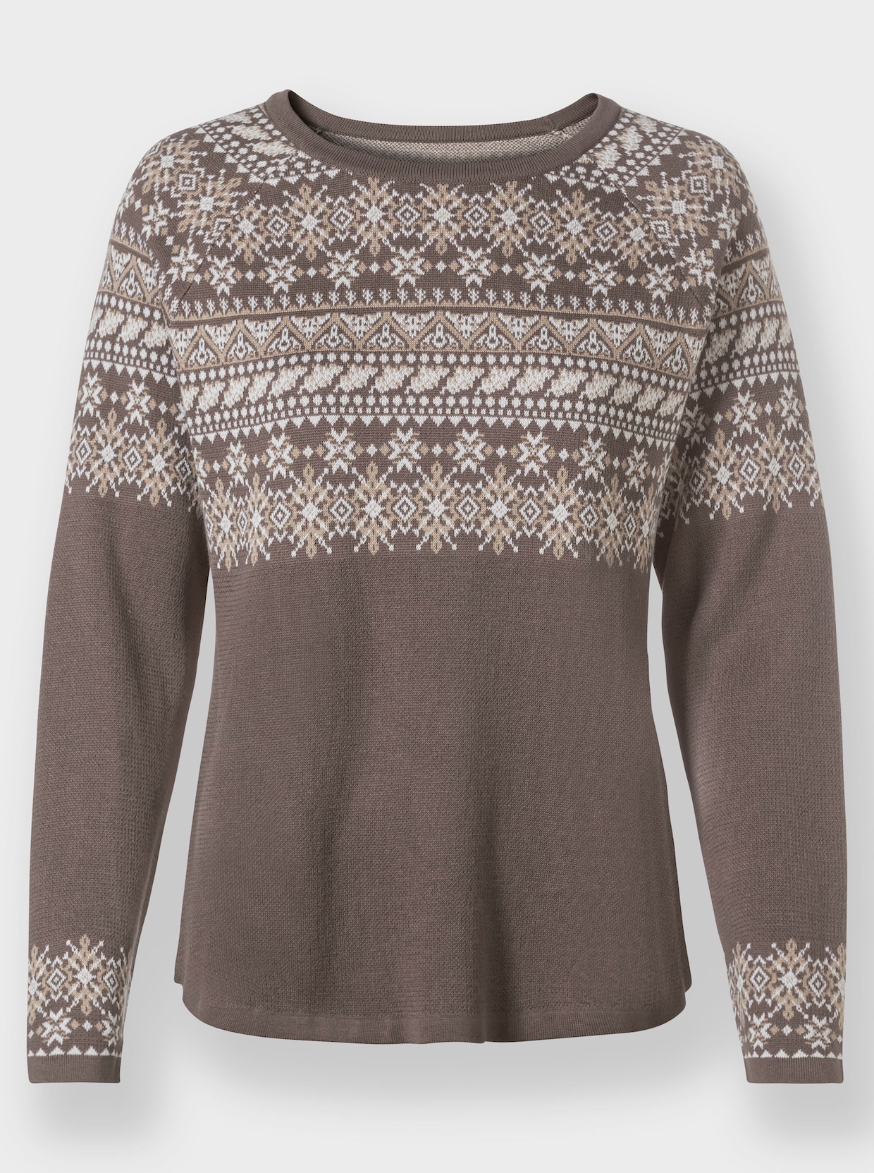 Pullover - dunkeltaupe-ecru-gemustert