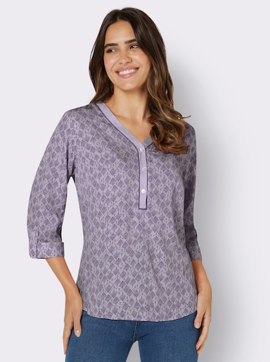 Comfortabele blouse - lila/vijg bedrukt