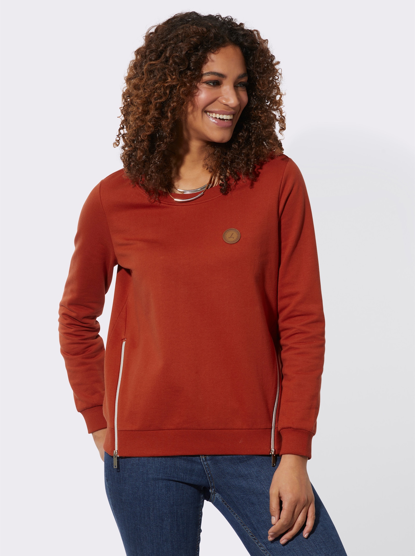 Mikina s žebrovanými náplety - rezavá