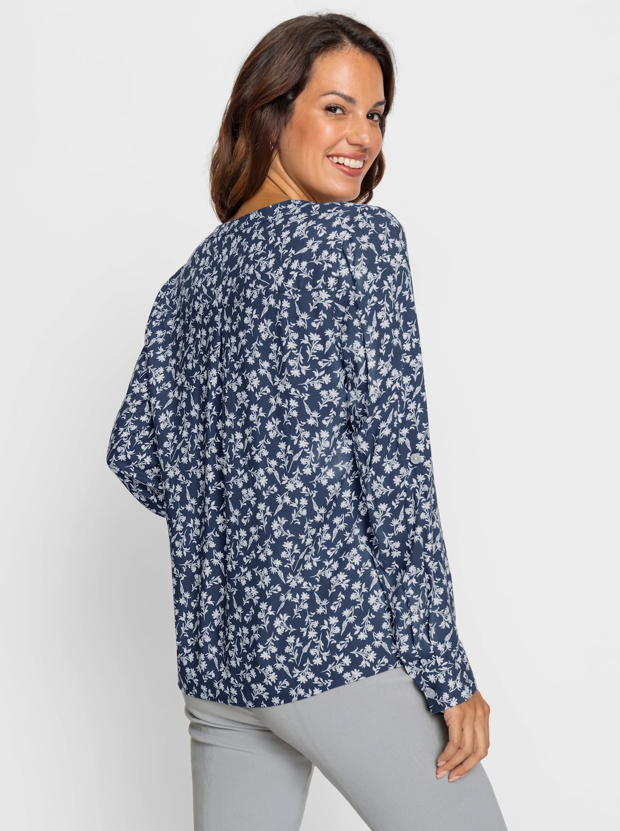 Bluse - rauchblau-weiß-bedruckt