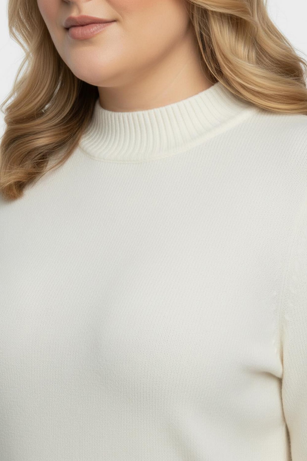 Stehkragenpullover mit Baumwolle - wollweiß