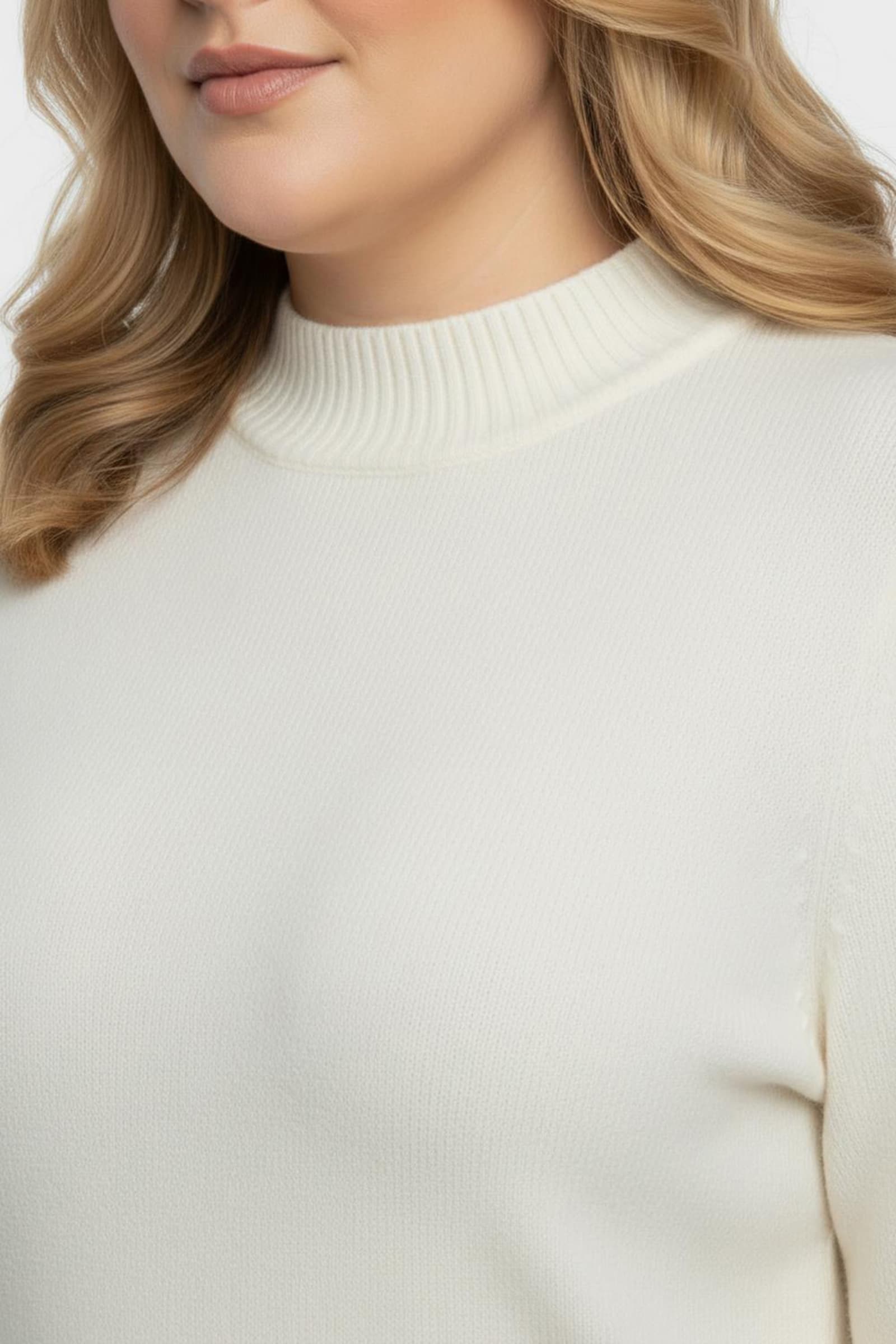 Stehkragenpullover mit Baumwolle - wollweiß