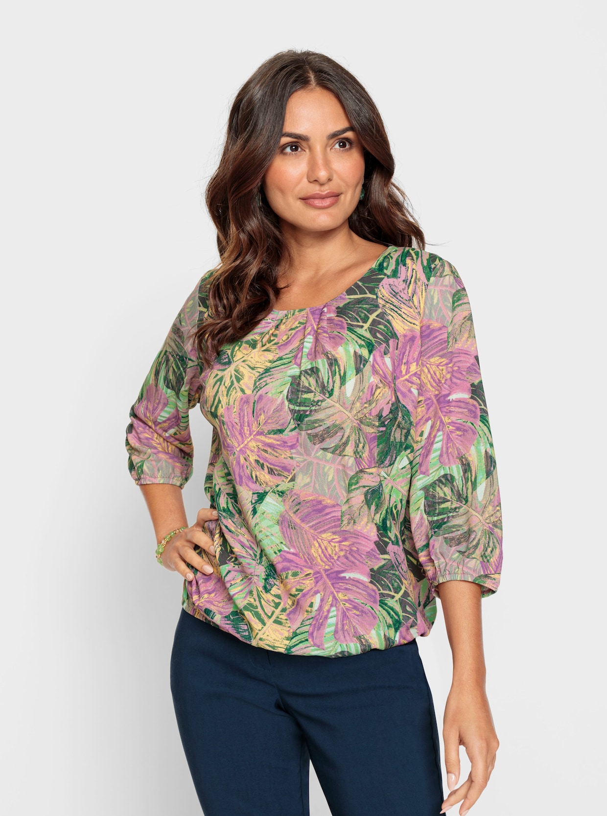 Schlupf-Bluse - rosé-pistazie-bedruckt