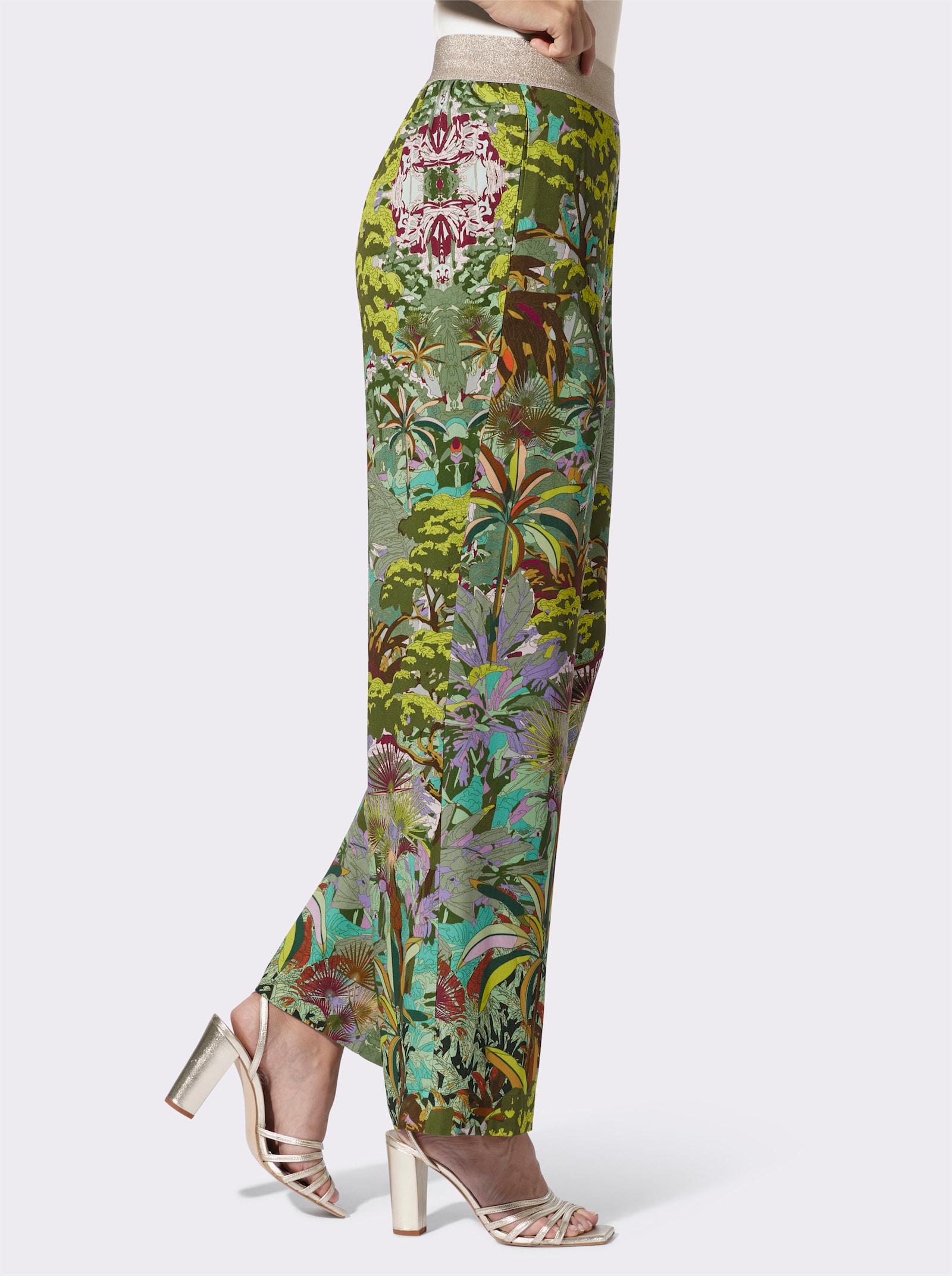 heine Palazzohose mit Dschungel-Dessin - schilf-cognac-bedruckt