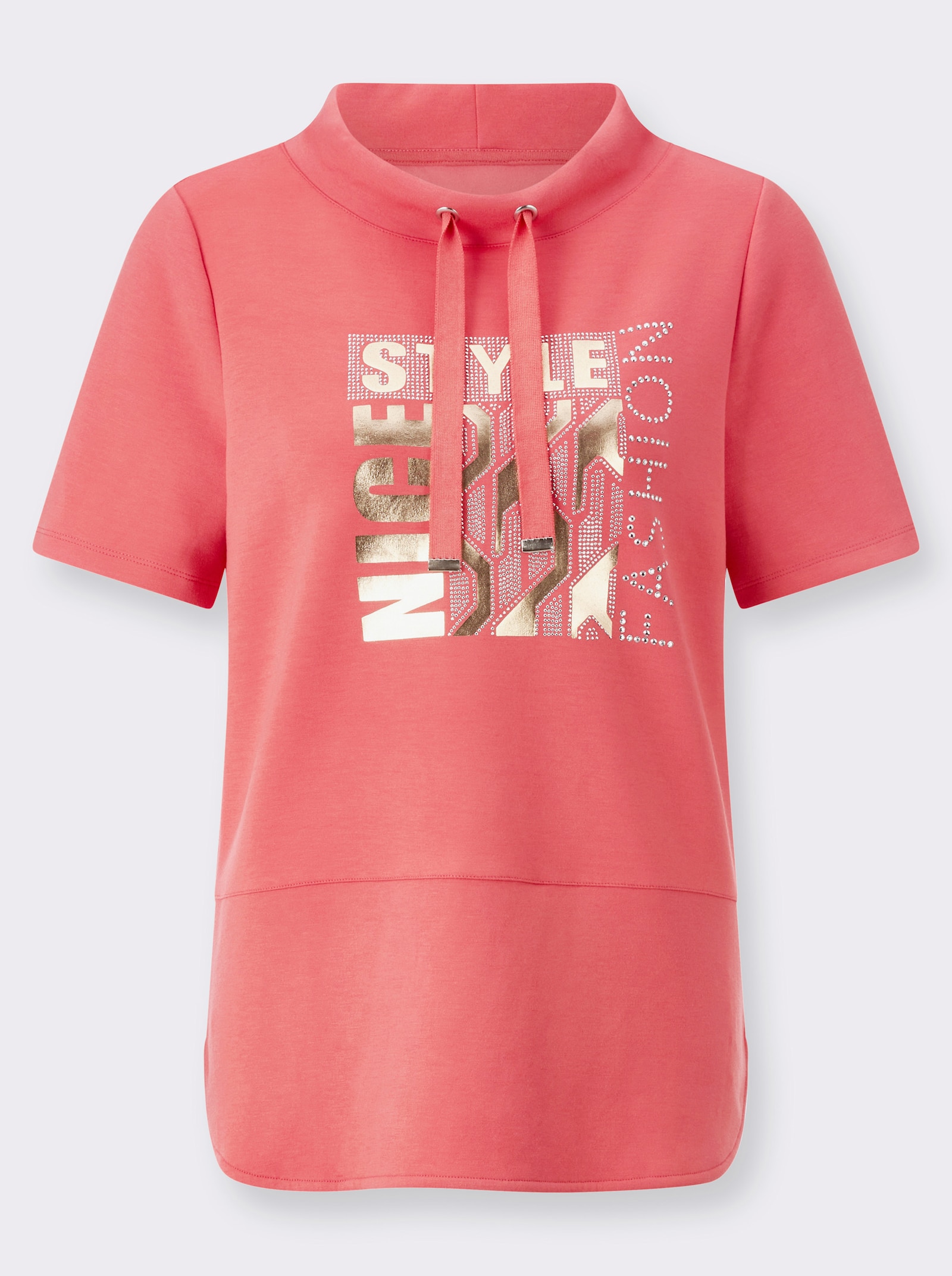 Kurzarmshirt mit Stehkragen - koralle