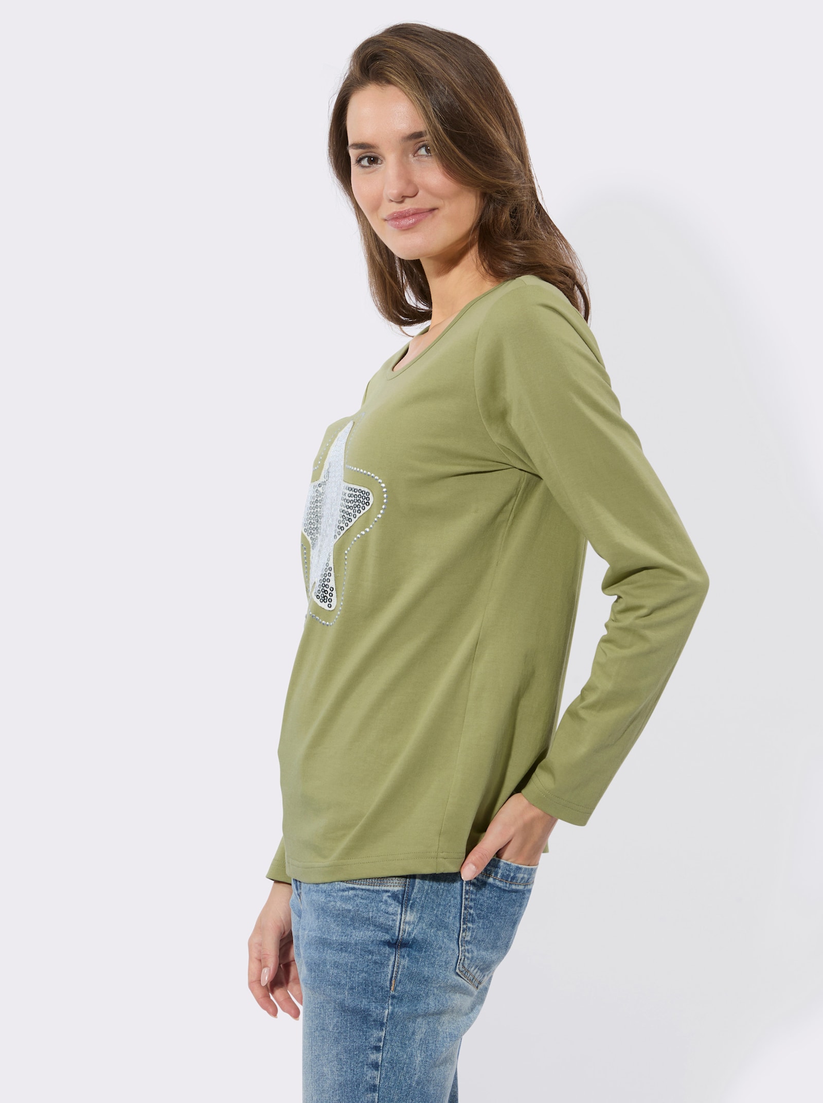 Rundhalsshirt mit Sternen-Motiv - schilf