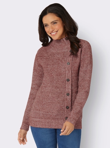 Langarm-Pullover mit Stehkragen - rotbraun-meliert