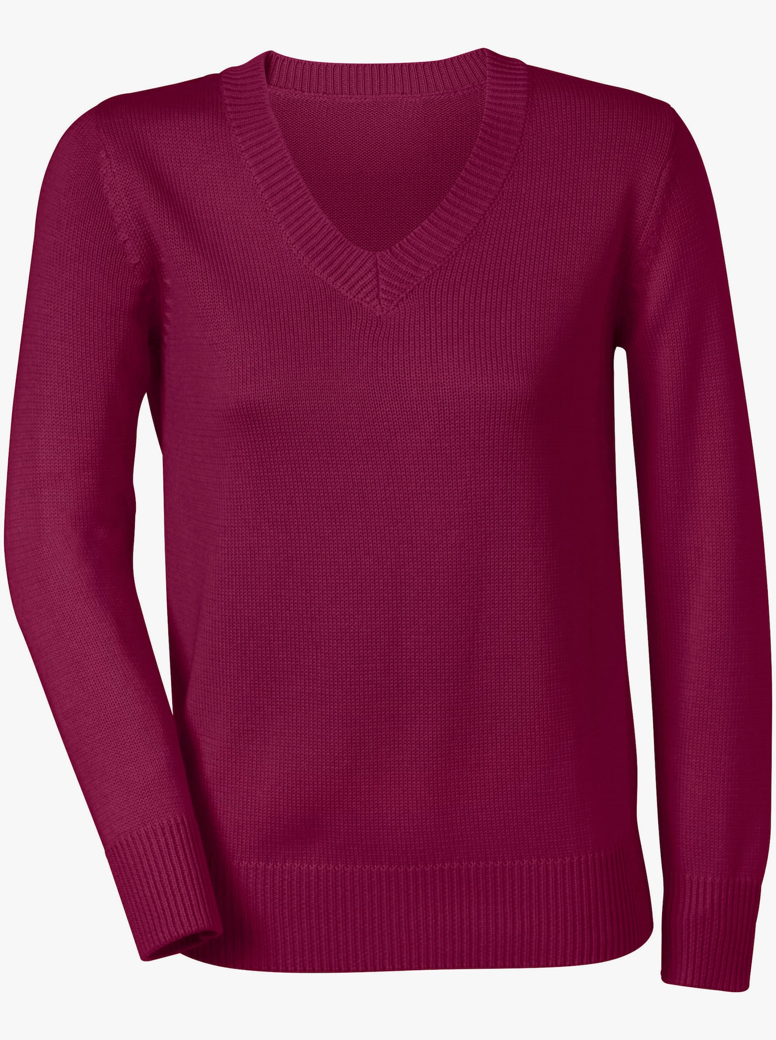 V-Ausschnitt-Pullover mit Baumwolle - fuchsia