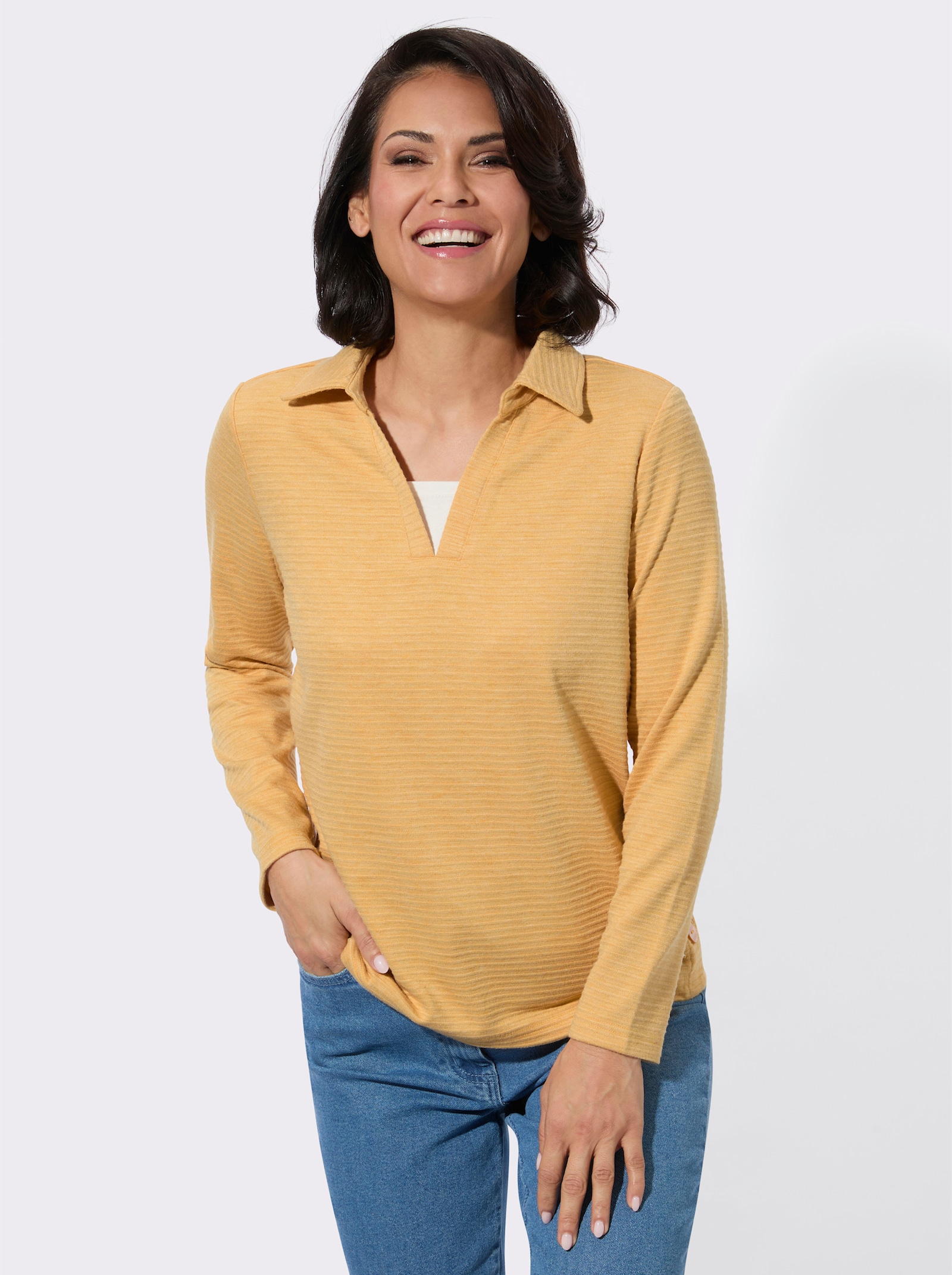 Poloshirt mit seitlicher Knopfleiste - ocker-meliert