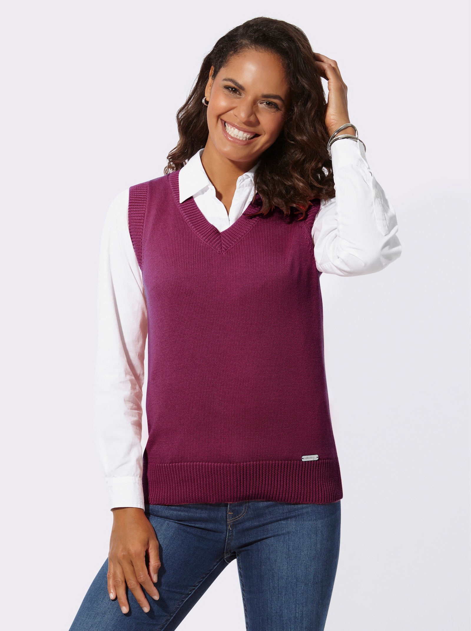 Pullunder mit Ripp-Abschlüssen - fuchsia