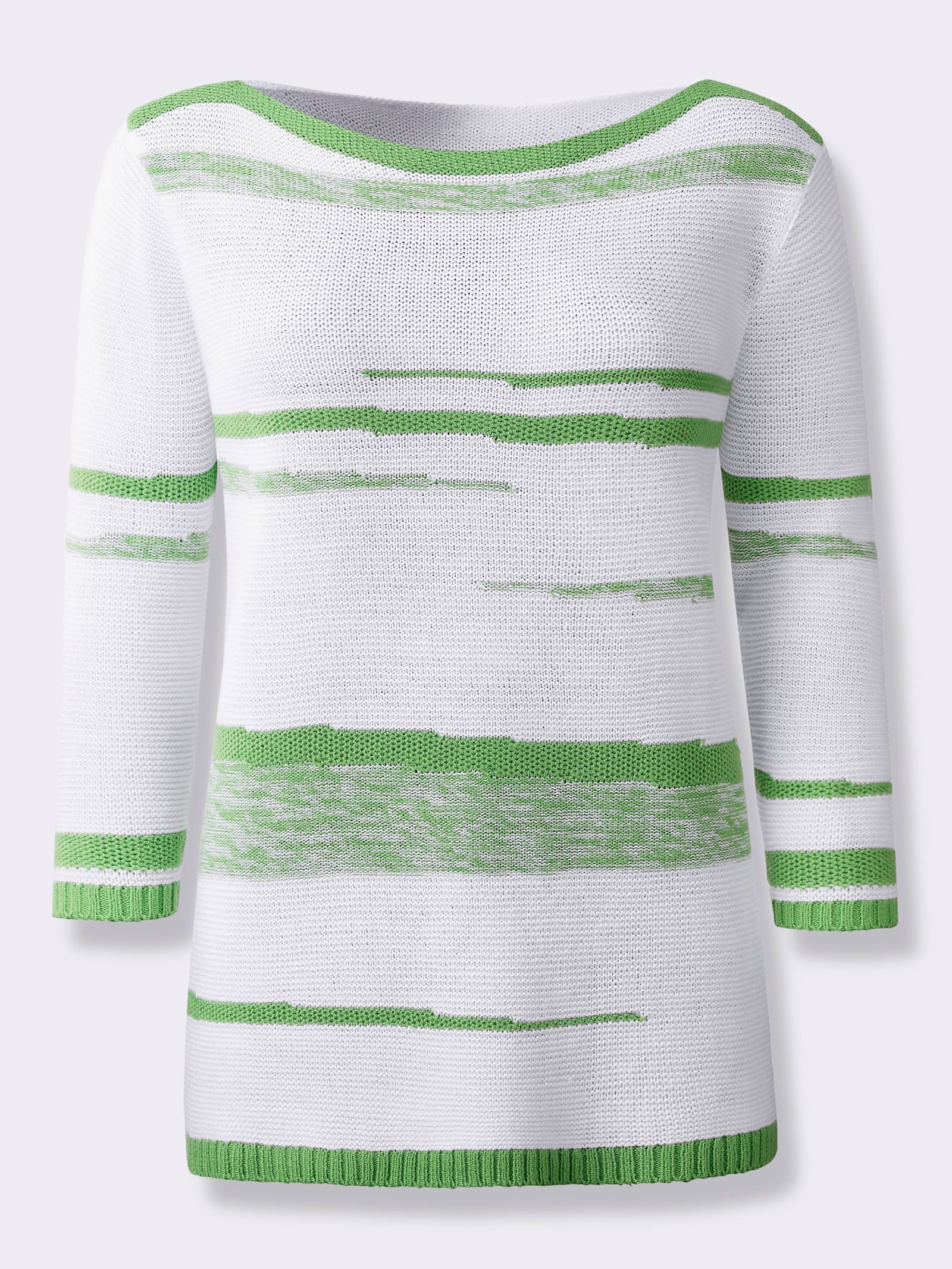 3/4 Arm-Pullover mit U-Boot-Ausschnitt - weiß-apfel-gemustert