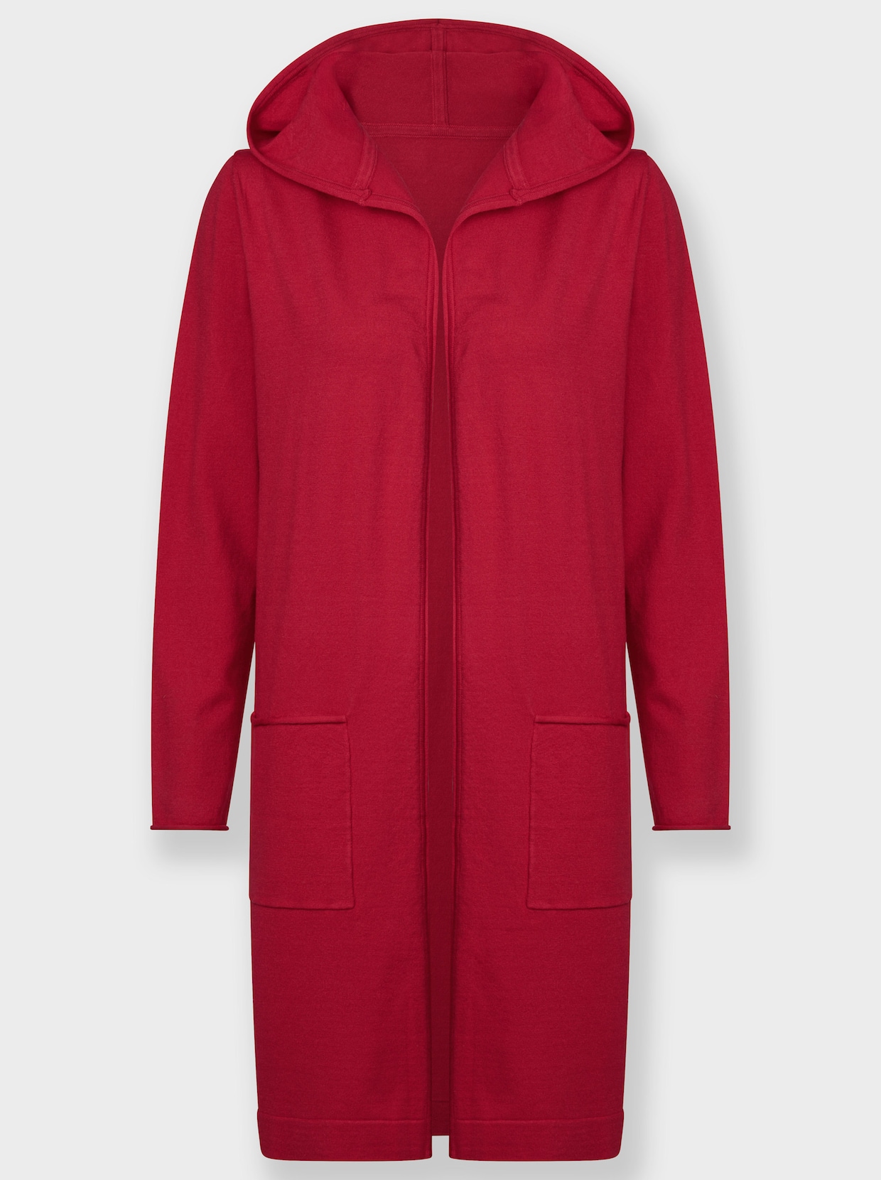 Longstrickjacke mit Kapuze - rot
