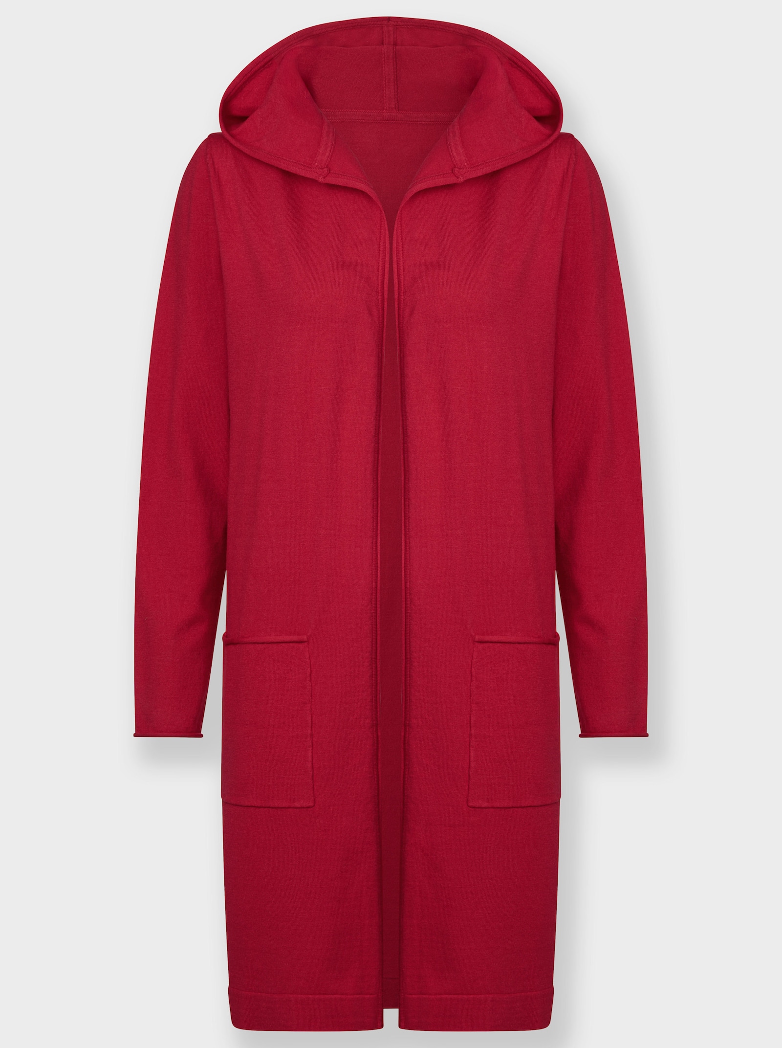 Longstrickjacke mit Kapuze - rot
