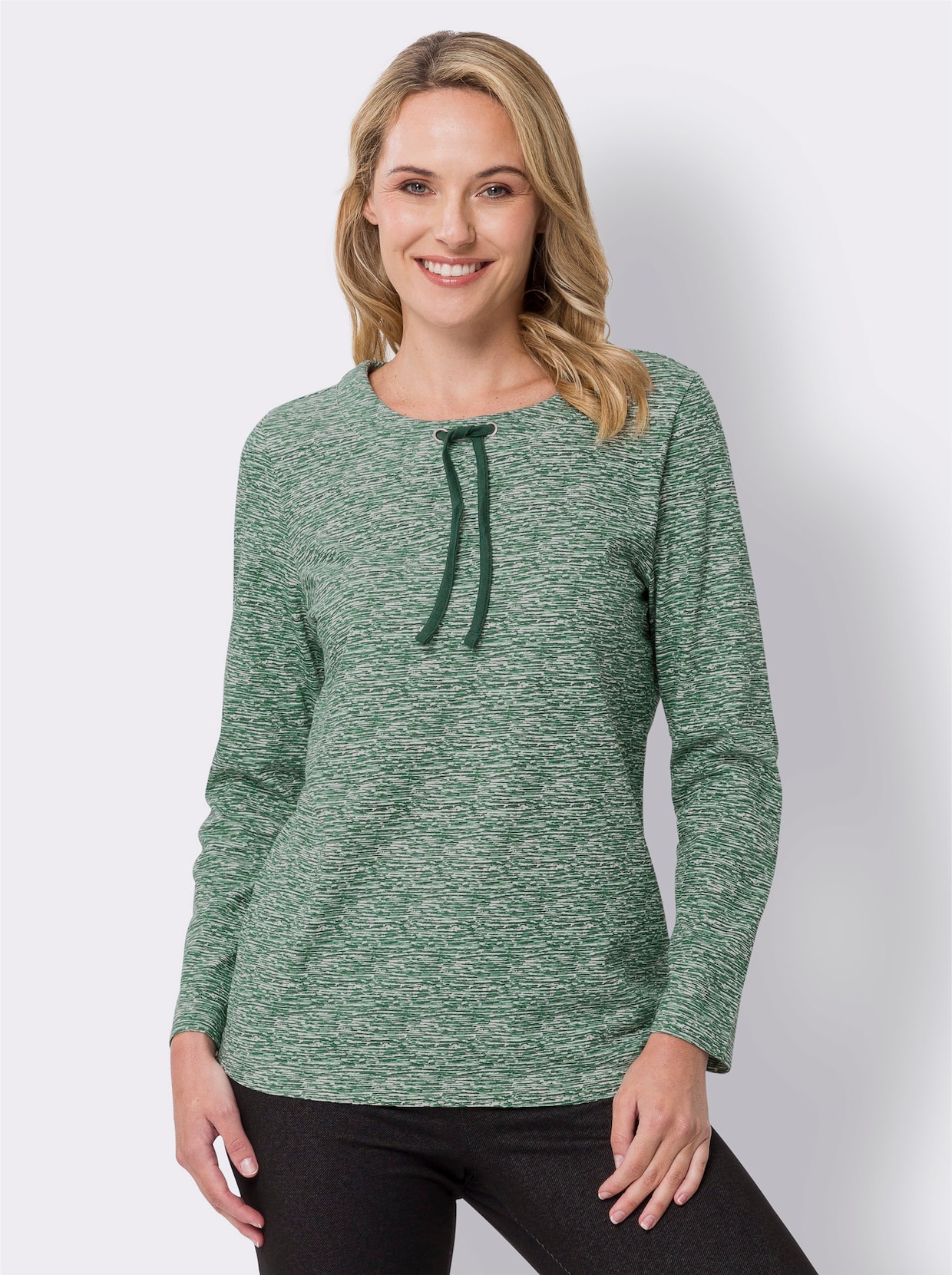 Shirt met lange mouwen - mos/ecru bedrukt