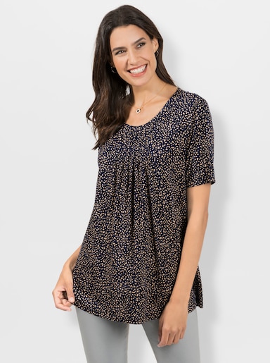 Tunikashirt mit Tupfenmuster - marine-camel-bedruckt