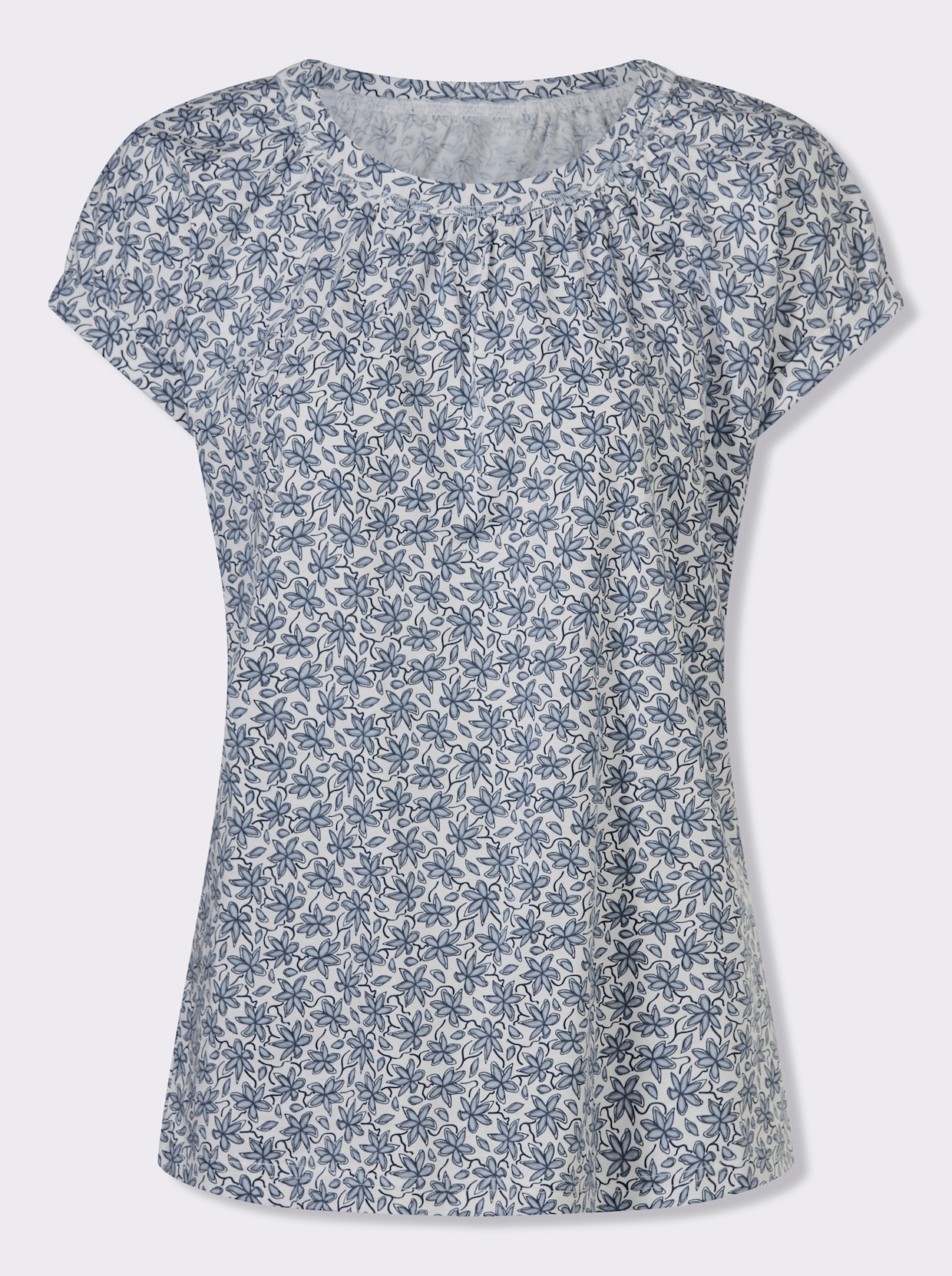Kurzarmshirt - weiß-bleu-bedruckt