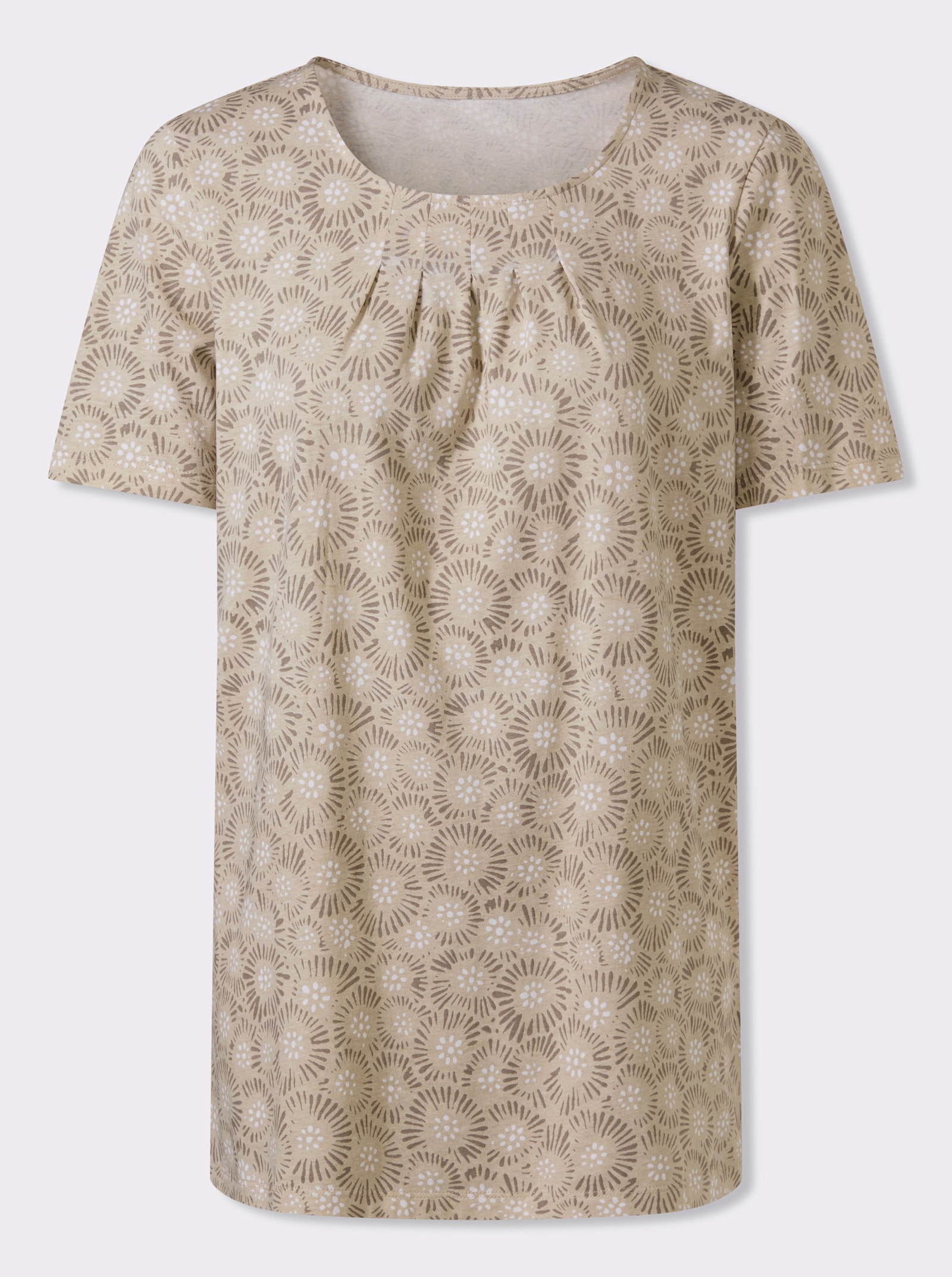 Longshirt mit Falten am Ausschnitt - sand-taupe-bedruckt