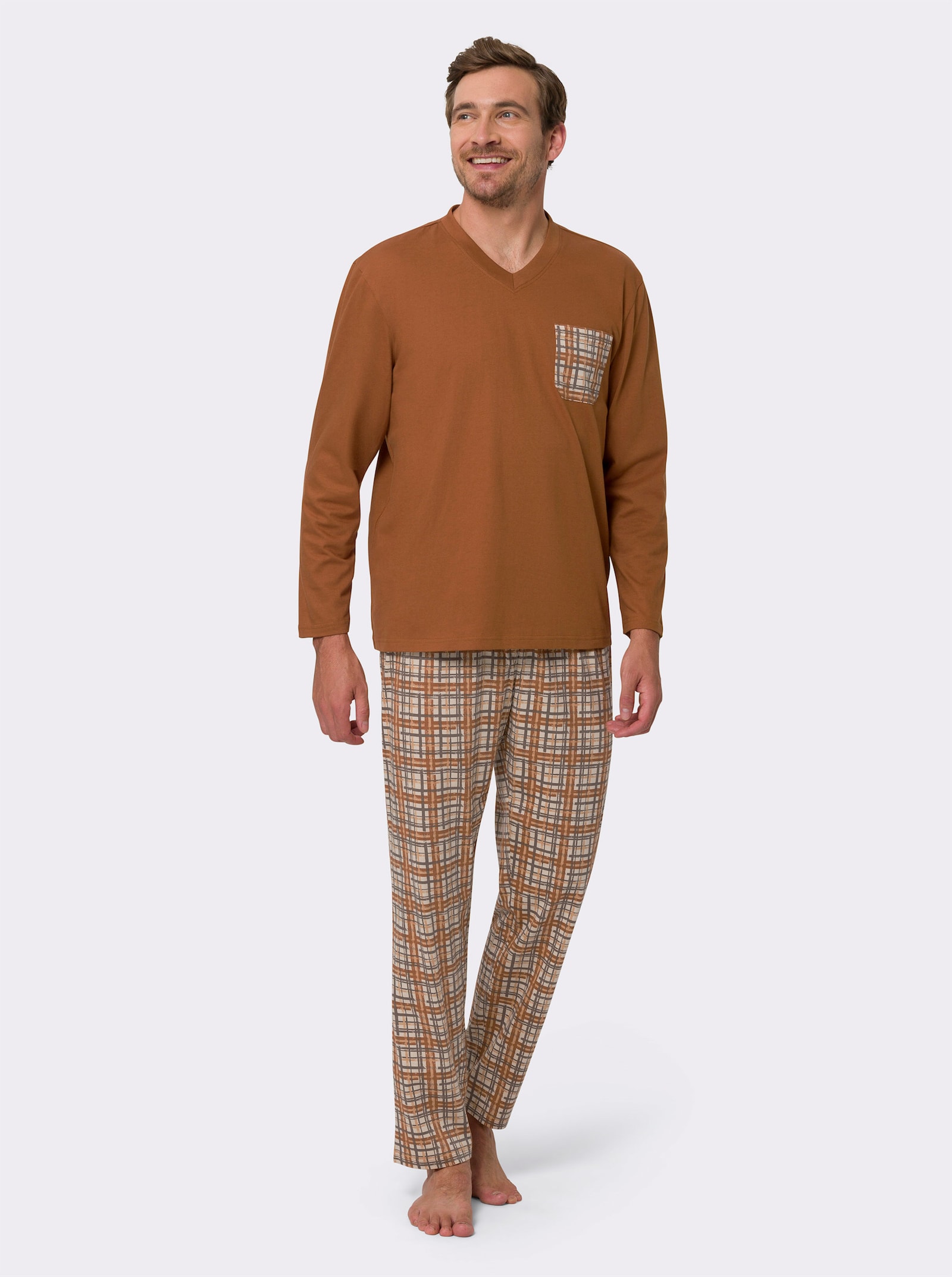 Pyjama met ruitprint - cognac geprint