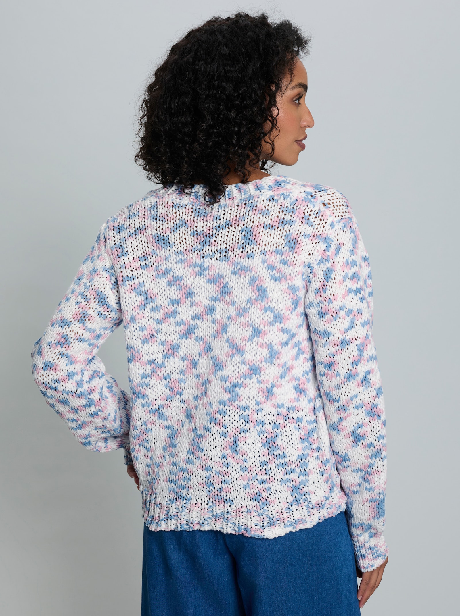 heine Strickjacke aus Bändchengarn - ecru-himmelblau-gemustert