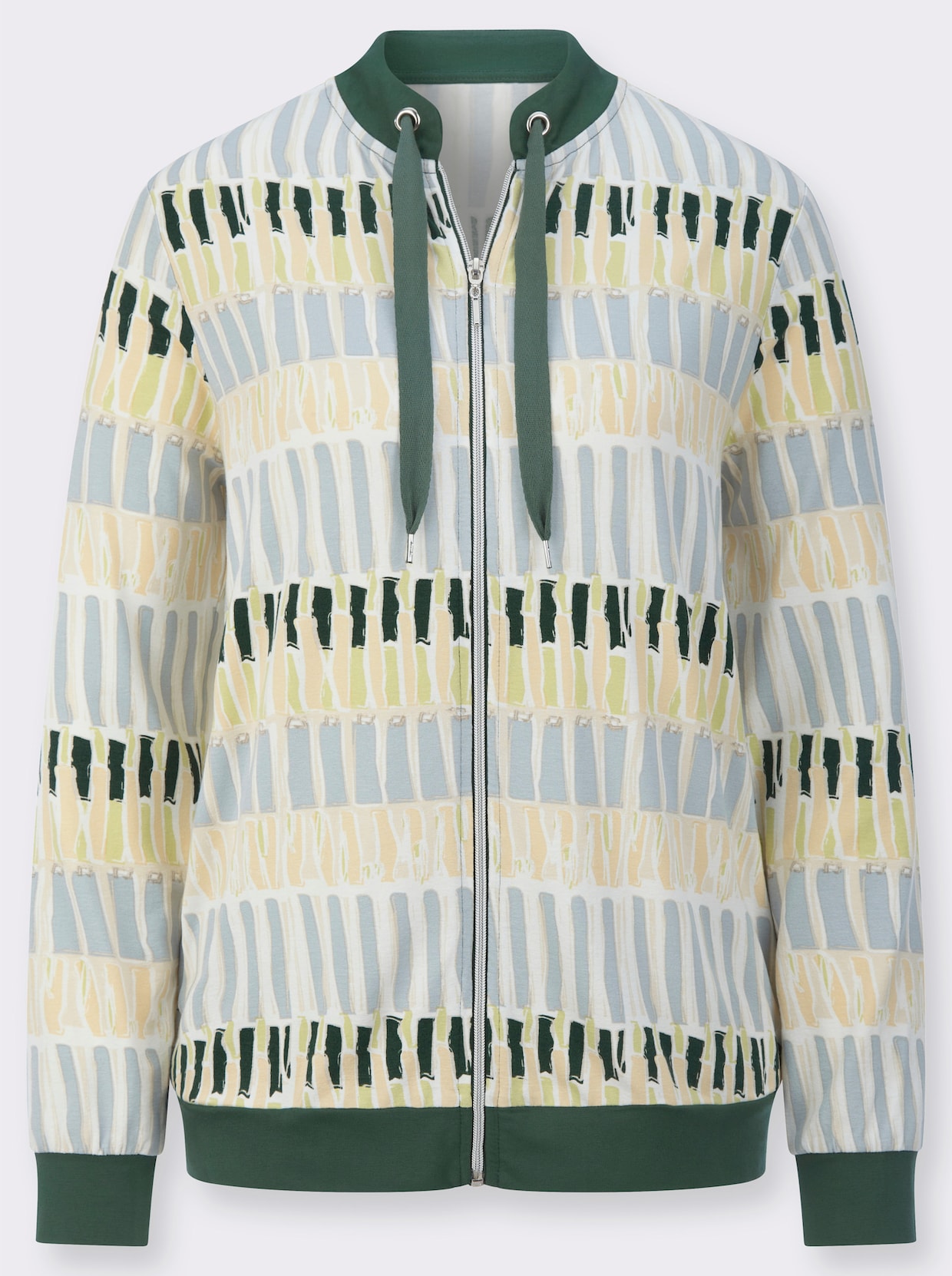 Shirtjacke mit Stehkragen - ecru-moos-bedruckt