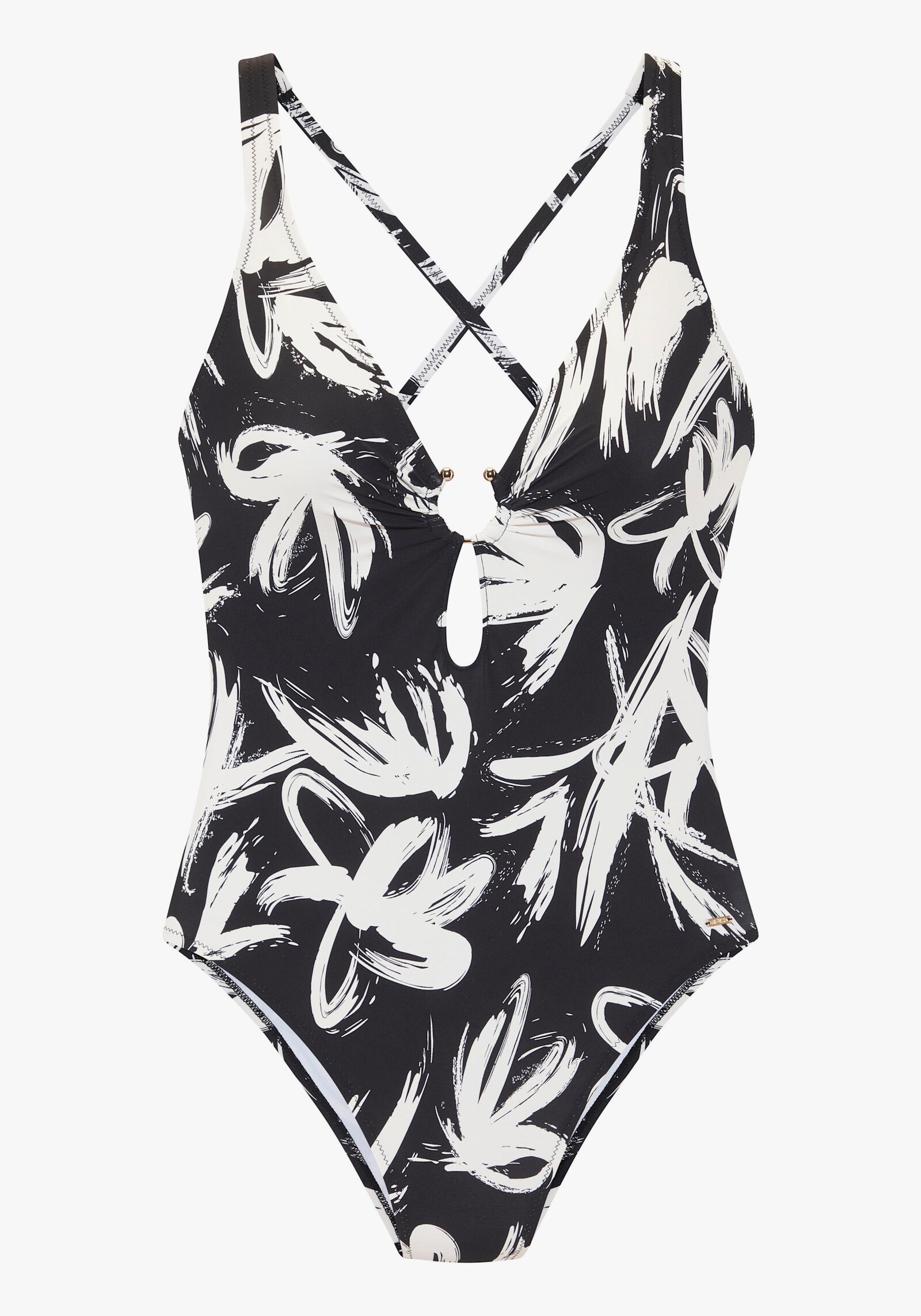 French Connection Badeanzug - schwarz-creme bedruckt
