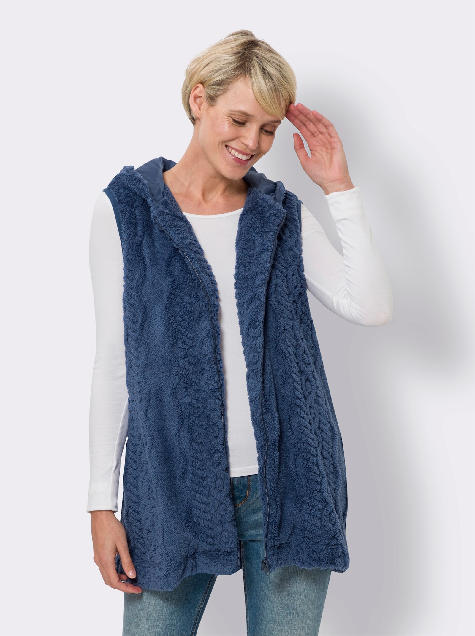 Fleecegilet van teddyfleece - jeansblauw