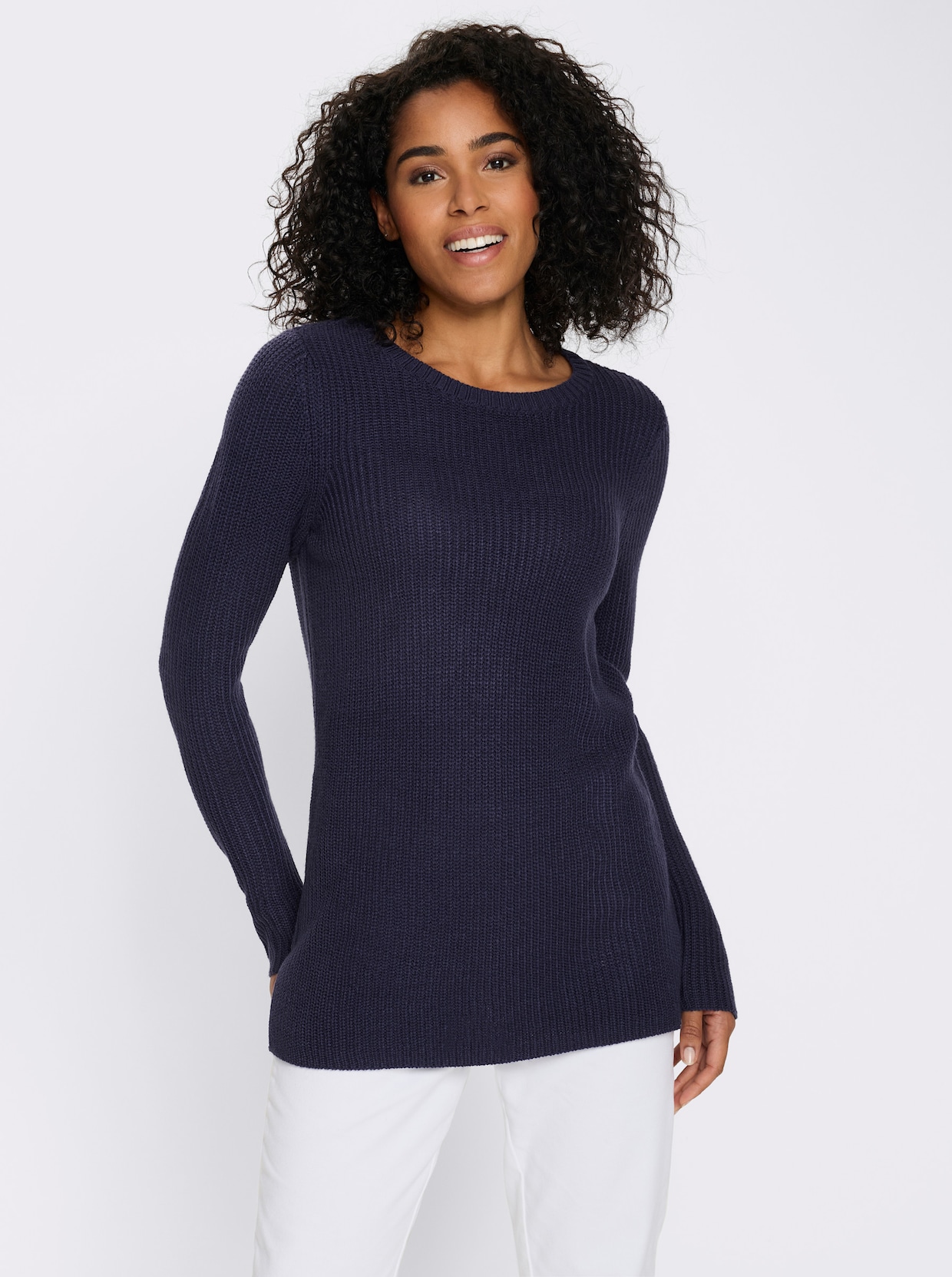 Longpullover in Ripp-Optik - marine