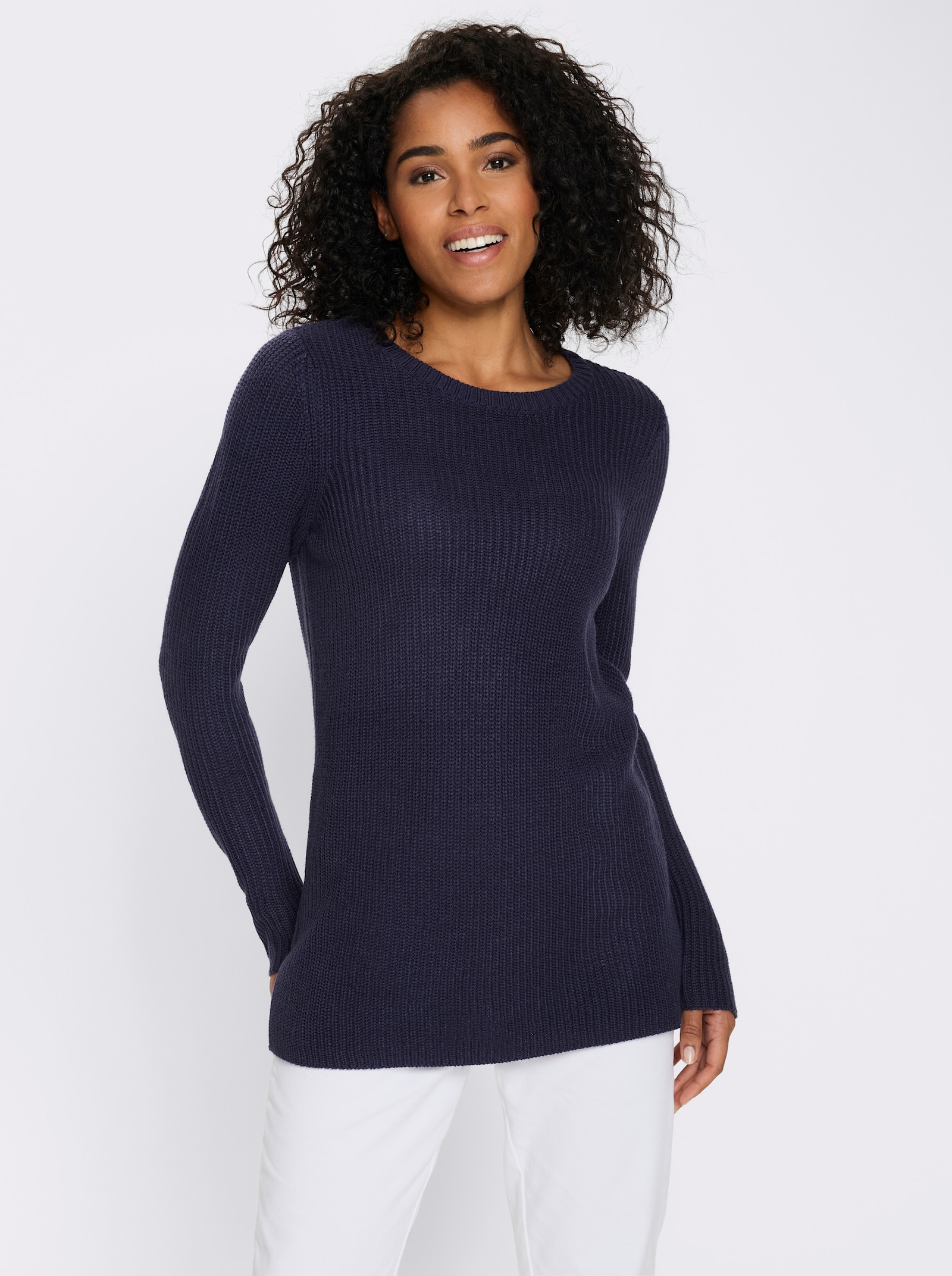 Longpullover in Ripp-Optik - marine