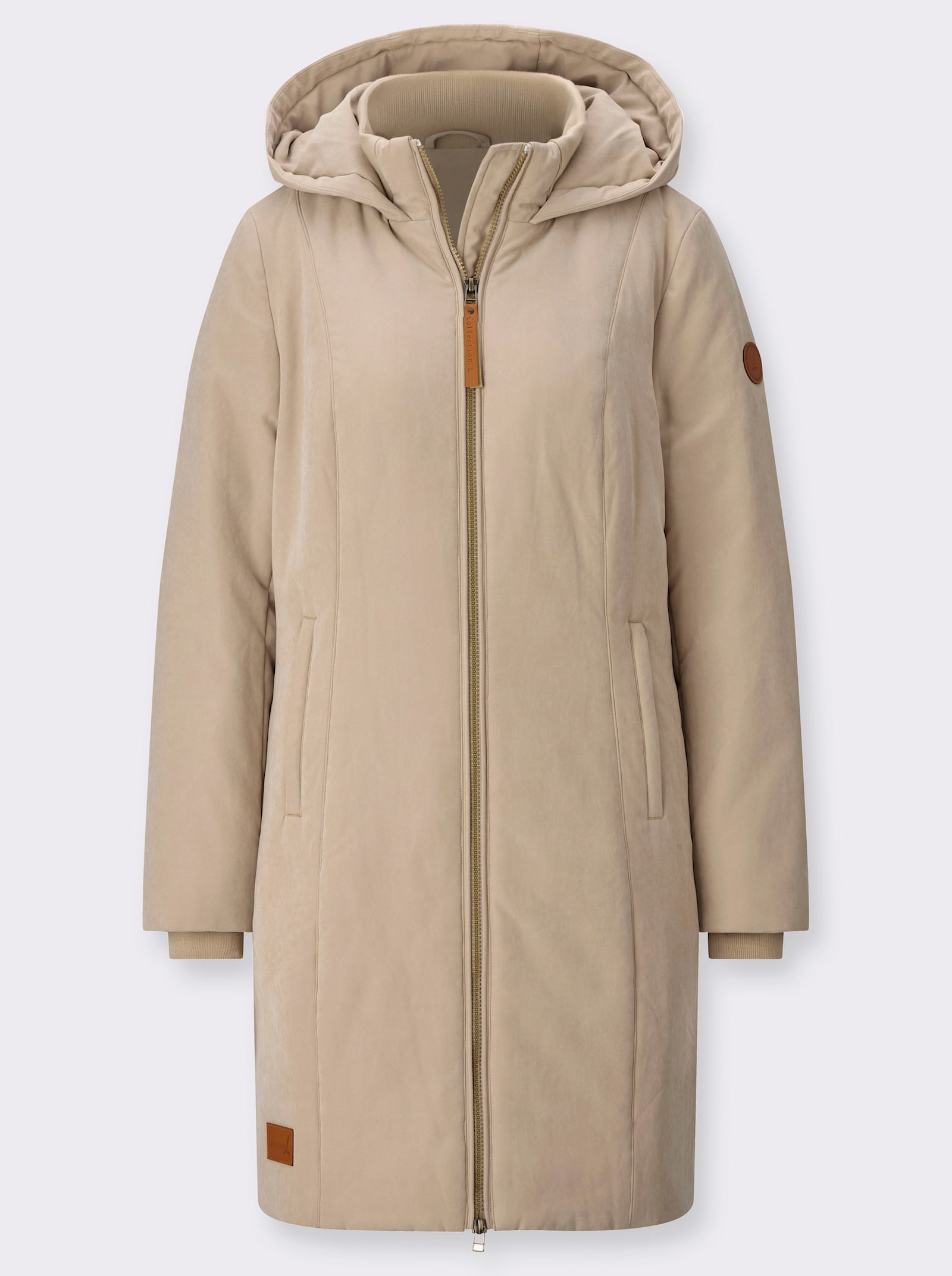  Kapuzenjacke mit Reißverschluss-Taschen - beige