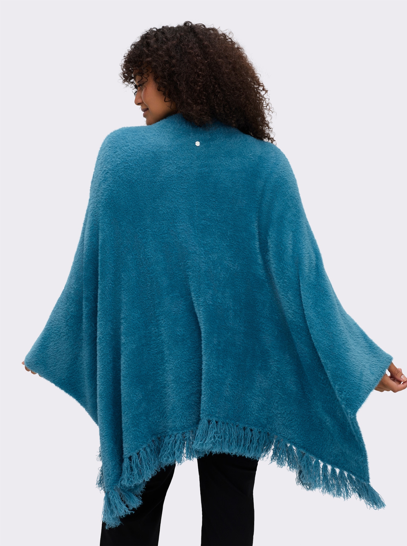 sheego Strickponcho mit Stehkragen und Quasten - topas