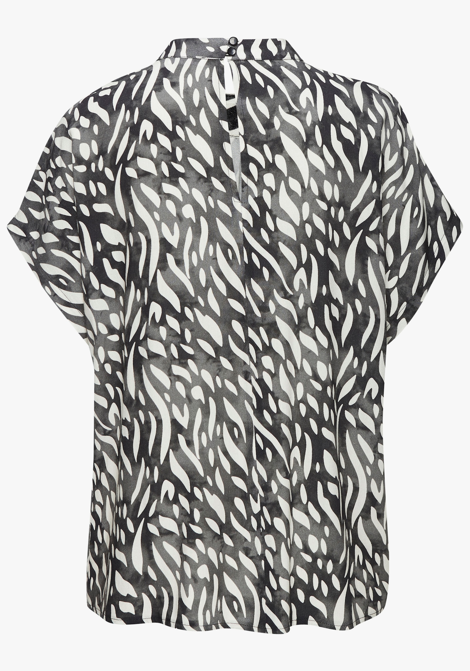 LASCANA Kurzarmbluse - creme-graublau bedruckt