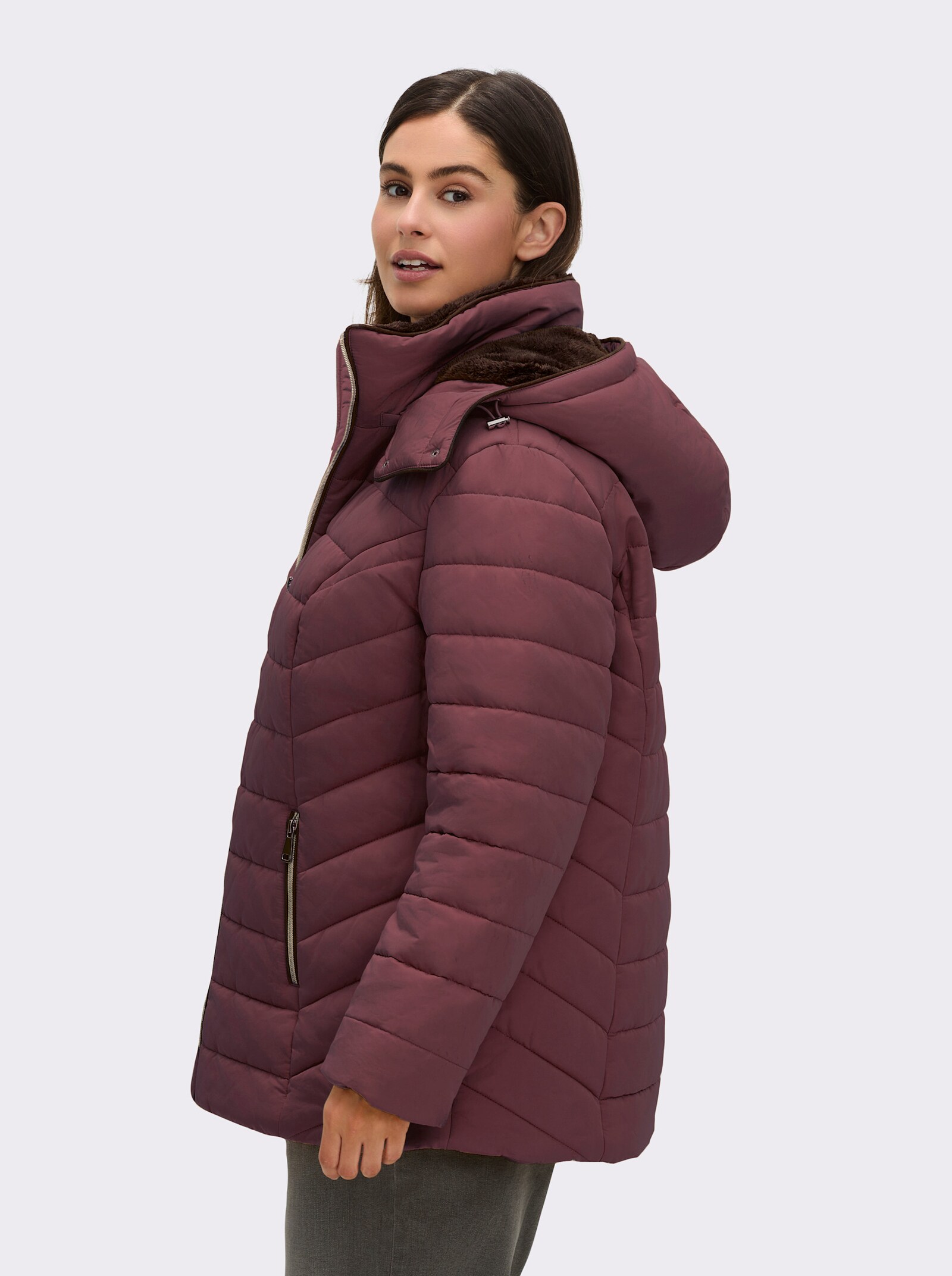 Steppjacke mit Teddy-Fleece innen - burgund