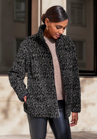 LASCANA Fleecejacke - leo-anthrazit