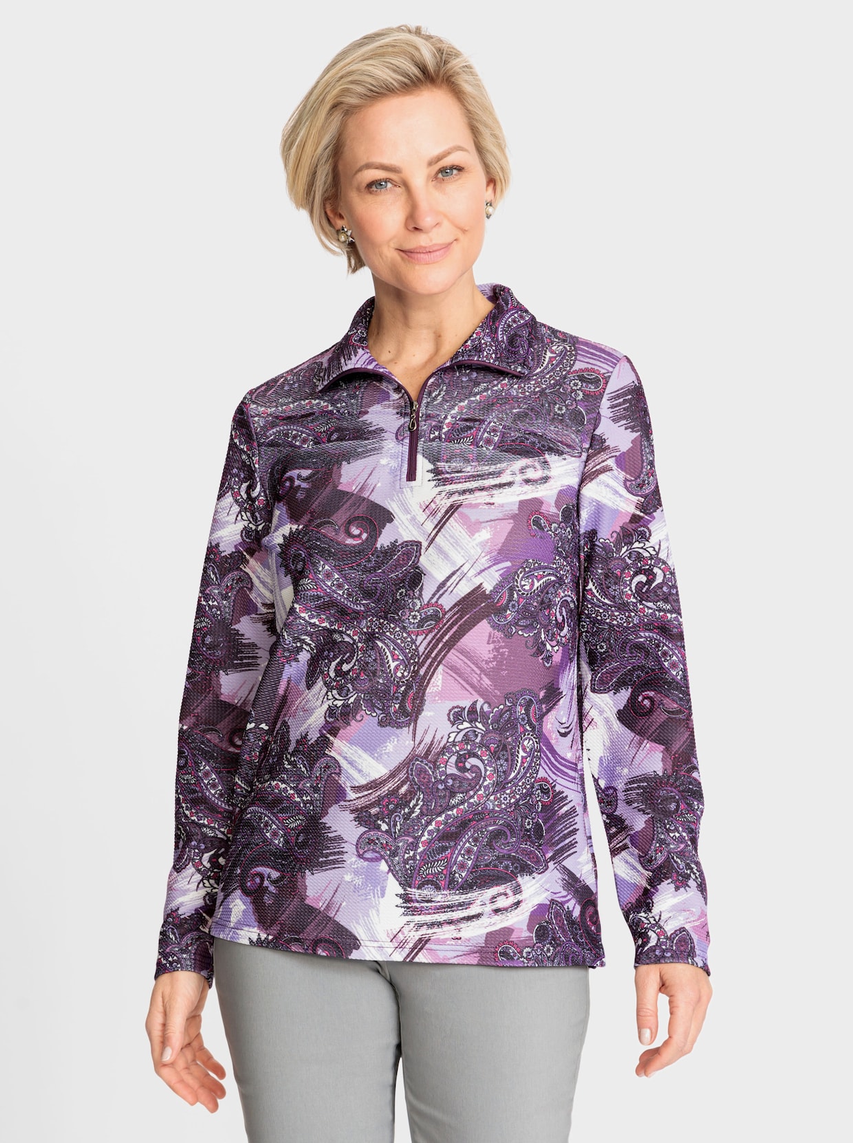 Winter-Shirt - lavendel-ecru-bedruckt
