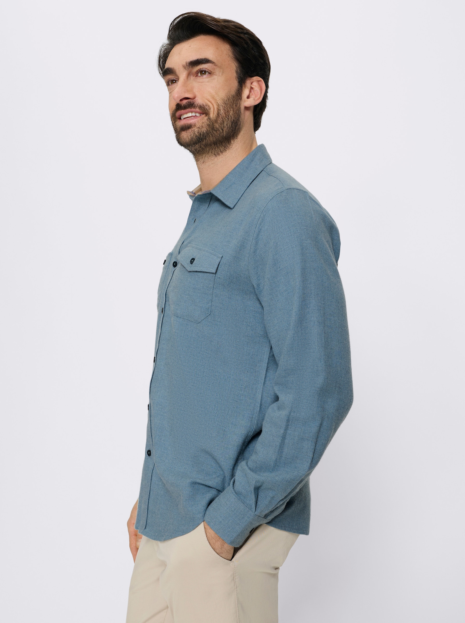 Catamaran Langarmhemd in Flanell-Qualität mit Wolle - jeansblau-meliert