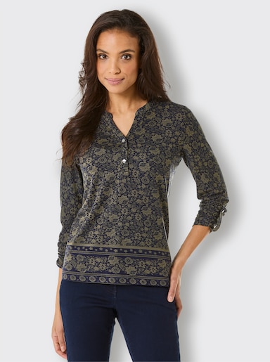 CREATION L PREMIUM Print-Shirt in Lyocell-Qualität - khaki-marine-bedruckt