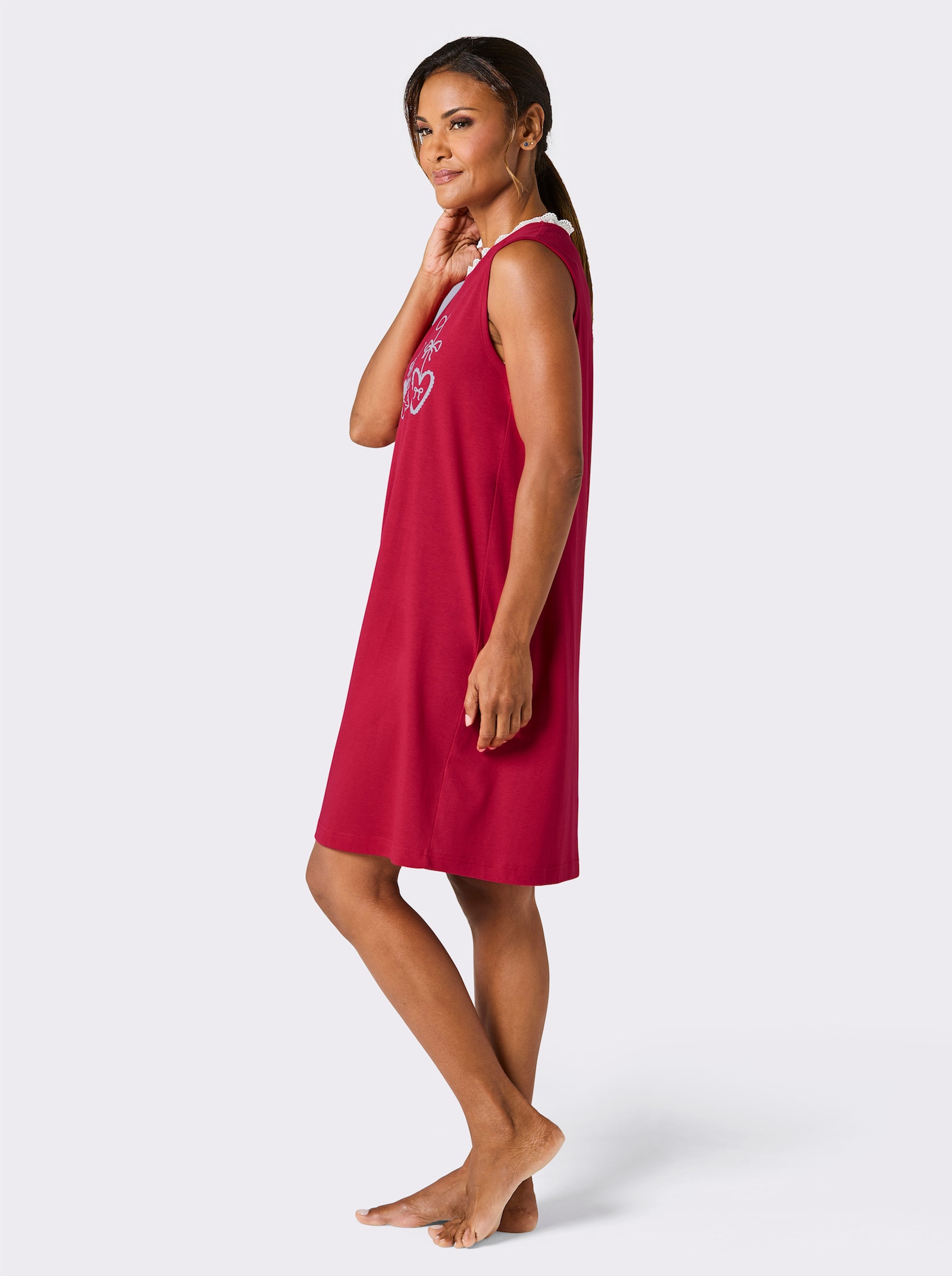 wäschepur Sleepshirt mit Herz-Motiven - rot-weiß