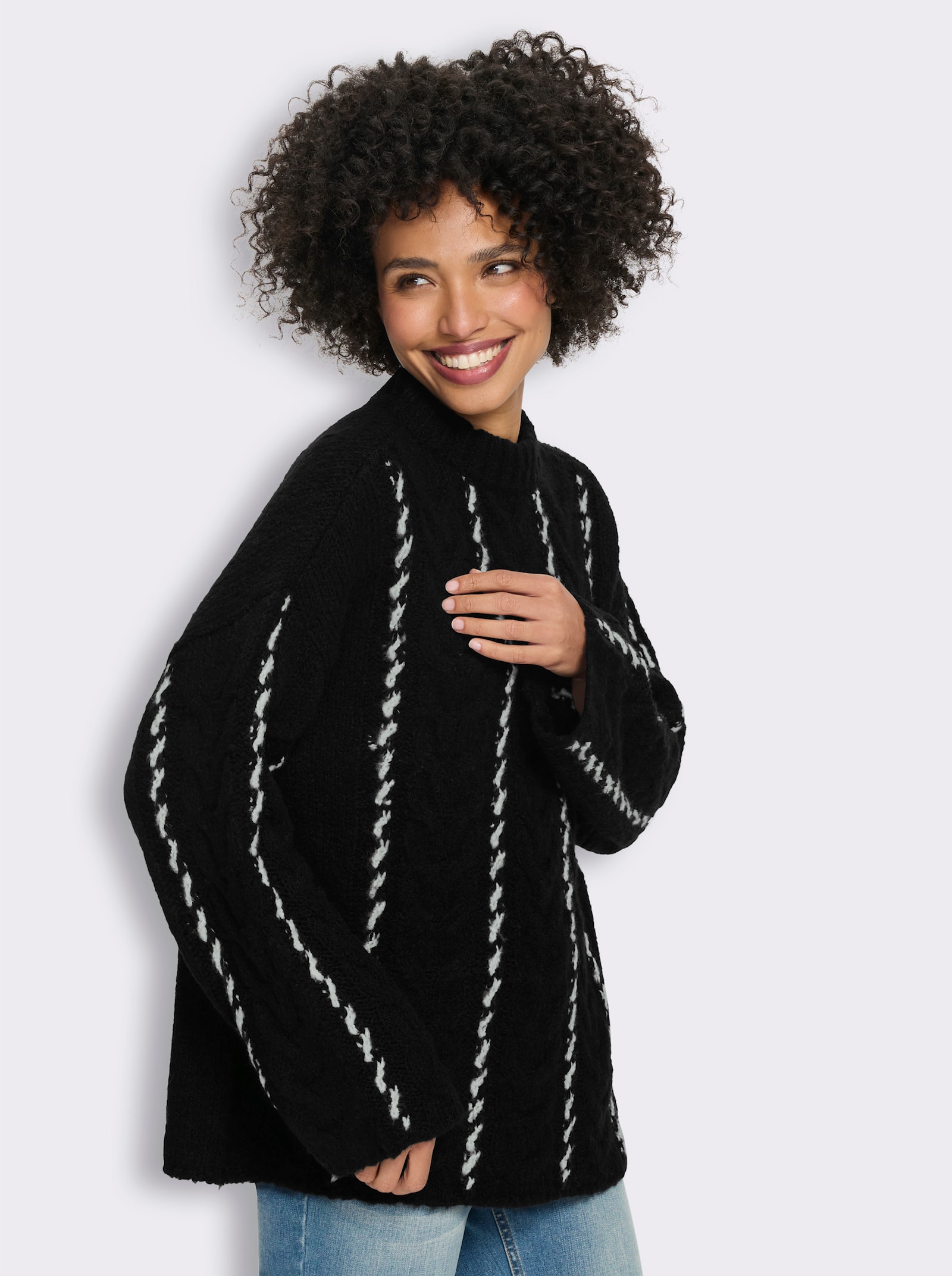 heine Strickpullover mit Zopfmuster - schwarz