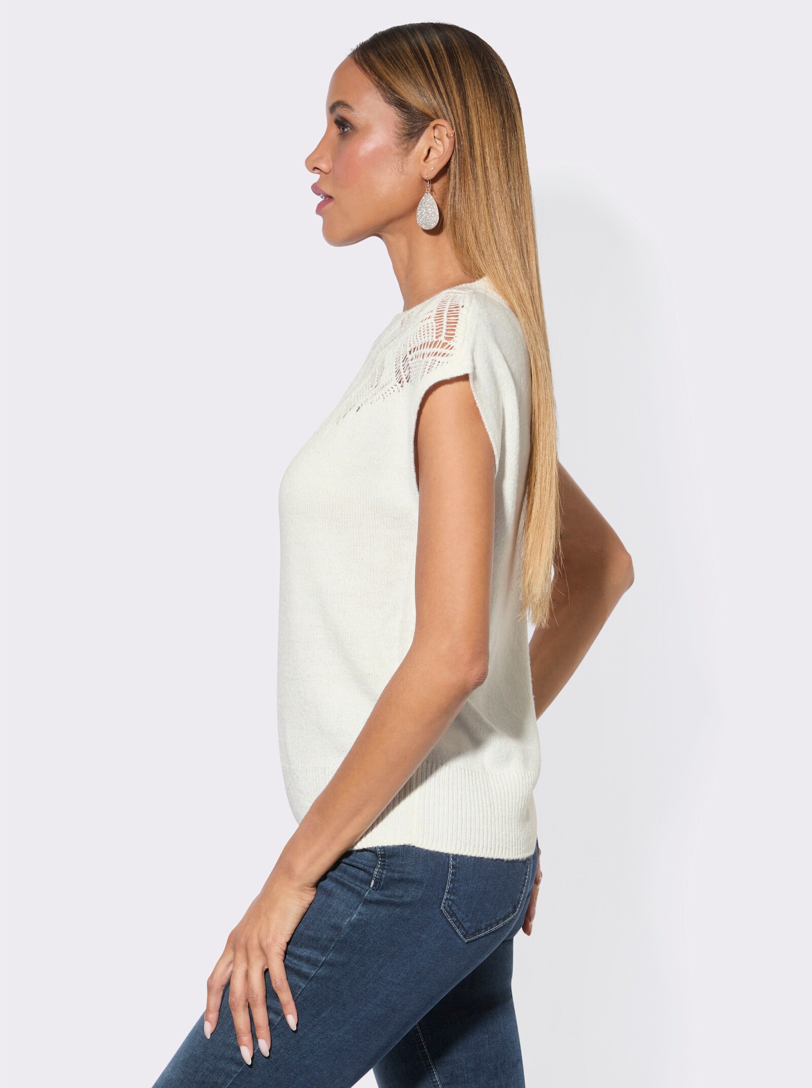 Ajourpullover mit Ajourmuster im Vorderteil - ecru