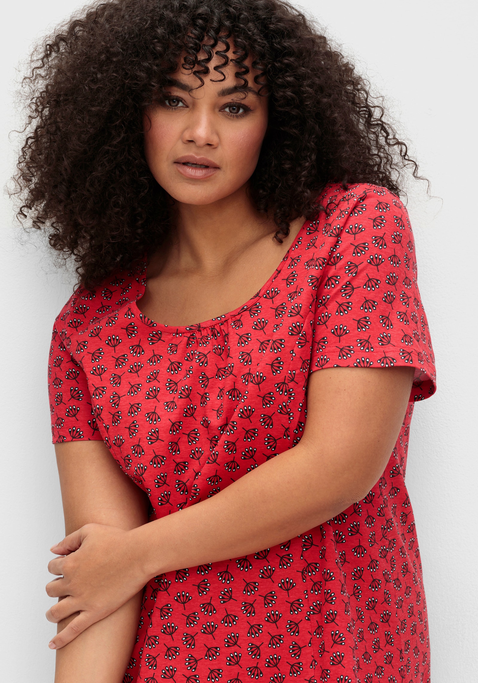 Jerseykleid mit floralem Dessin - erdbeere-ecru-bedruckt